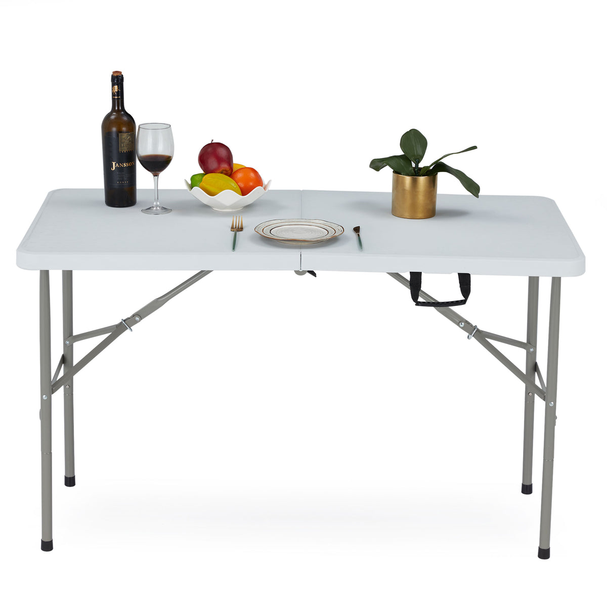 JOMEED 4 Foot Portable Folding Multipurpose Utility Picnic Event Table, White