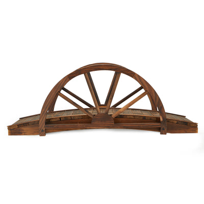 JOMEED 3.3 Foot Wooden Garden Arched Footbridge with Half-Wheel Style Railings