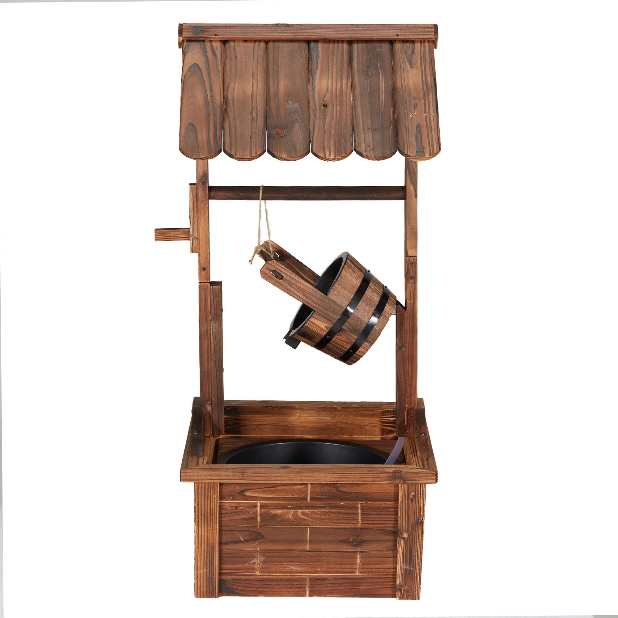 JOMEED Outdoor Decorative Farmhouse Rustic Wooden Wishing Well Water Fountain