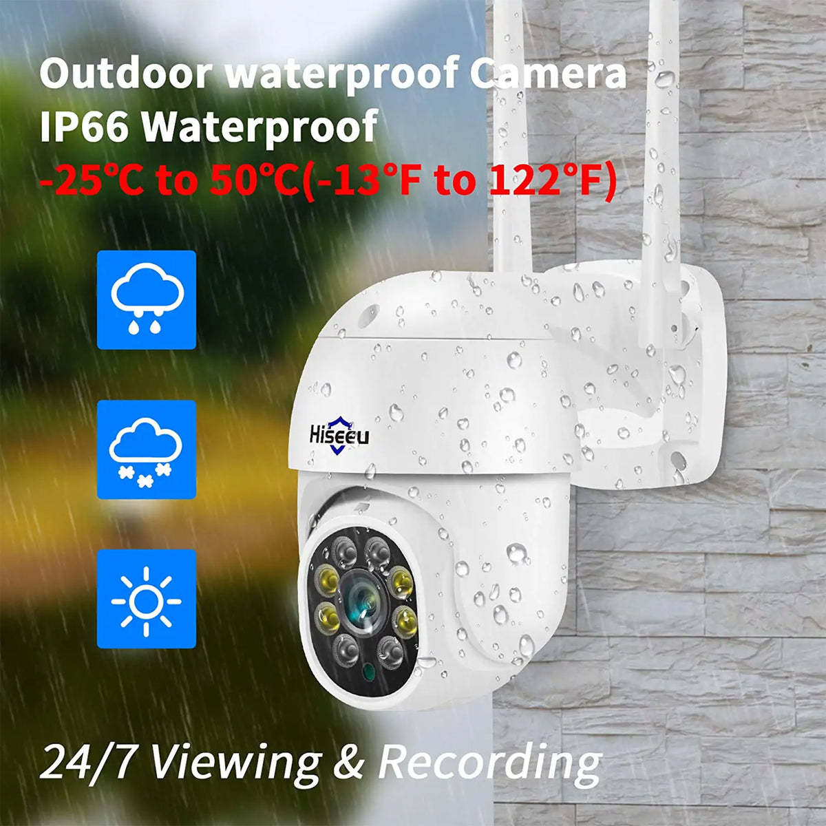 Hiseeu 3MP Outdoor Wireless Security Camera with HD Lens and Color Night Vision
