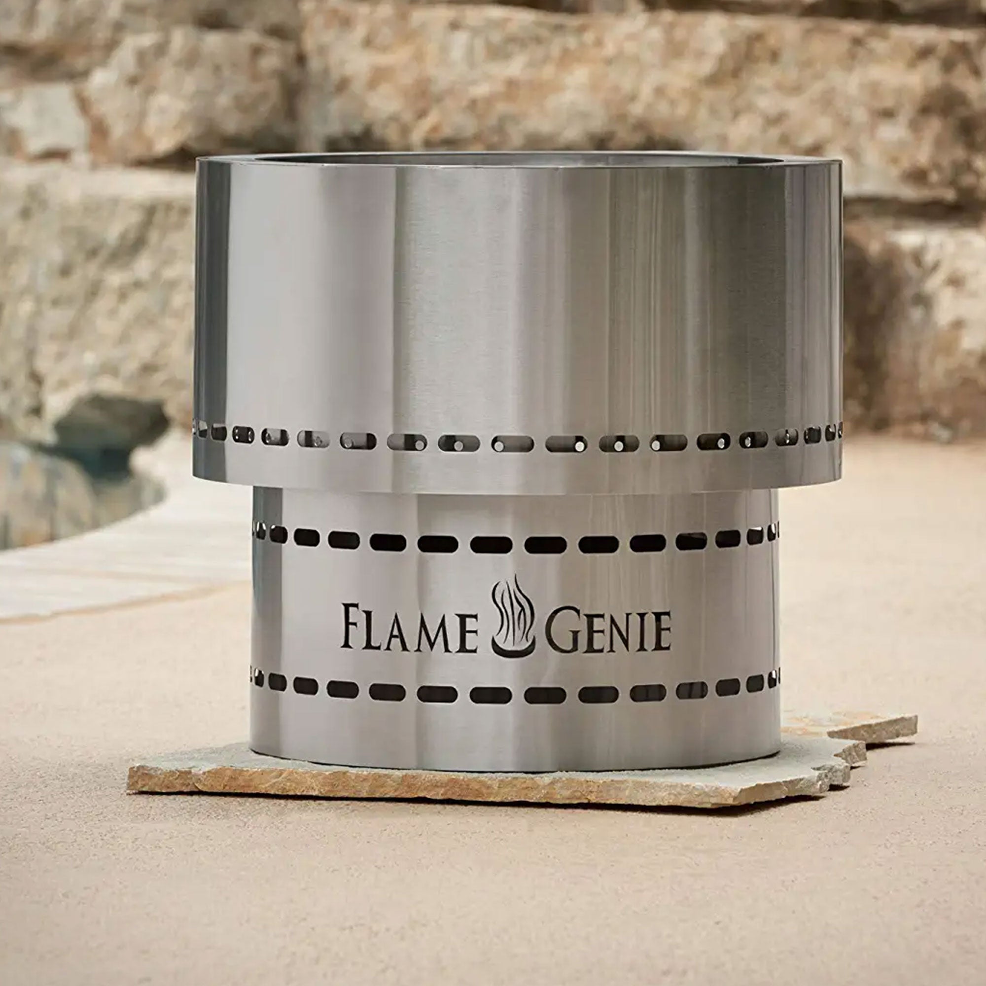 Flame Genie 19 Inch Smoke Free Wood Pellet Fire Pit, Stainless Steel (Open Box) - VMInnovations