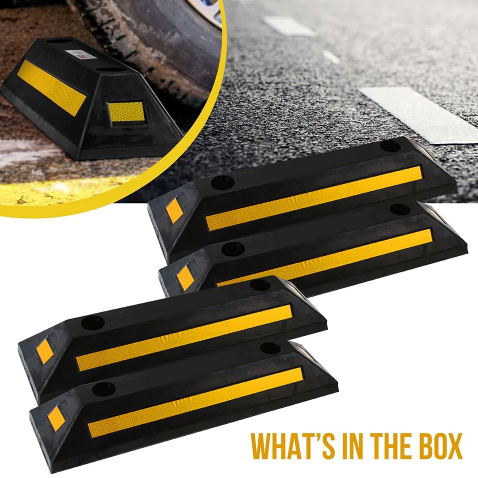 Pyle PCRSTP11X4 Heavy Duty Rubber Car & Truck Parking Wheel Stop Block, Set of 4 - VMInnovations