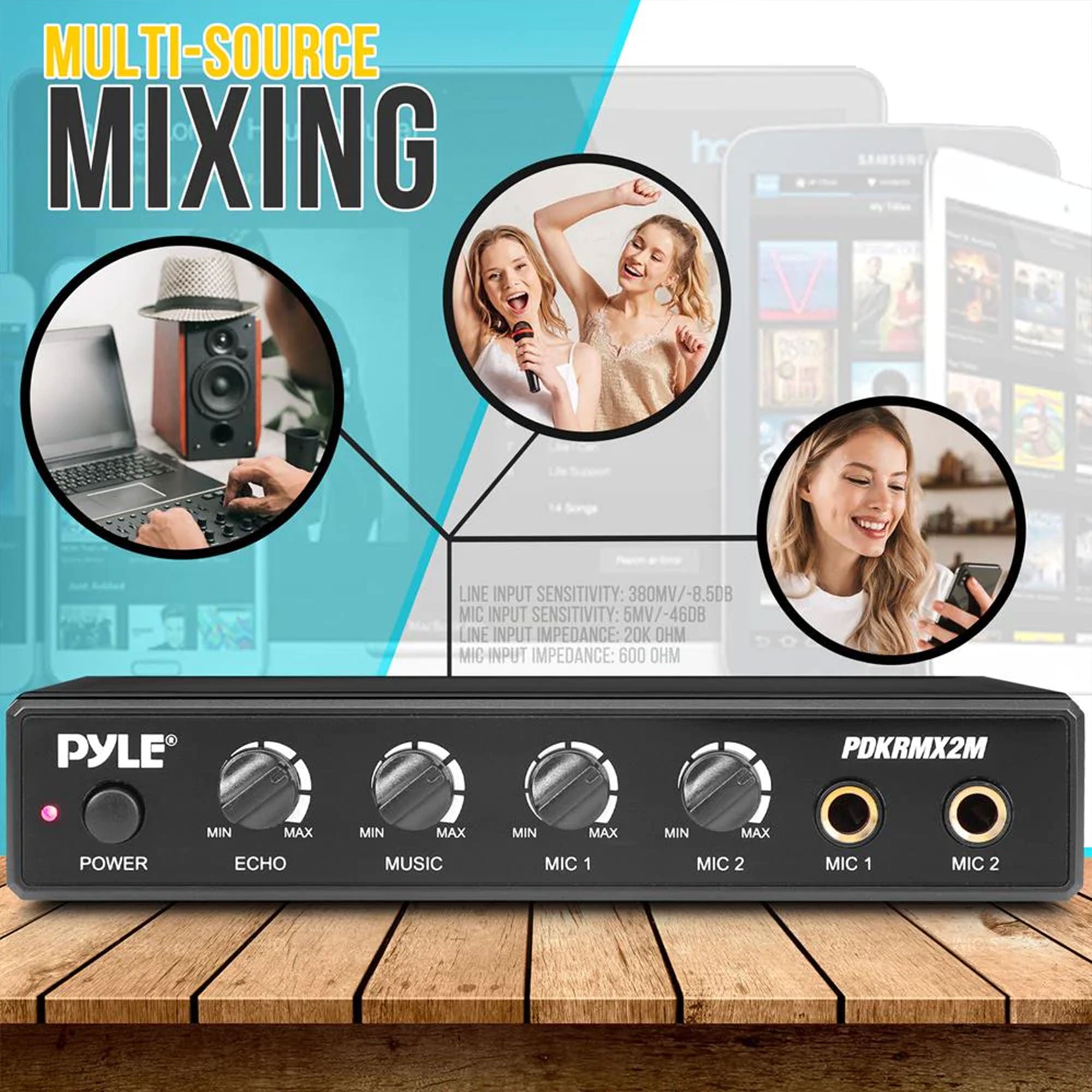Pyle Compact Karaoke Audio Mixer w/Mic Level, Music Level, & Echo Controls(Used) - VMInnovations