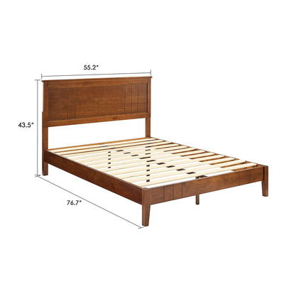 MUSEHOMEINC Mid Century Modern Solid Pinewood Platform Bed with Headboard, Full