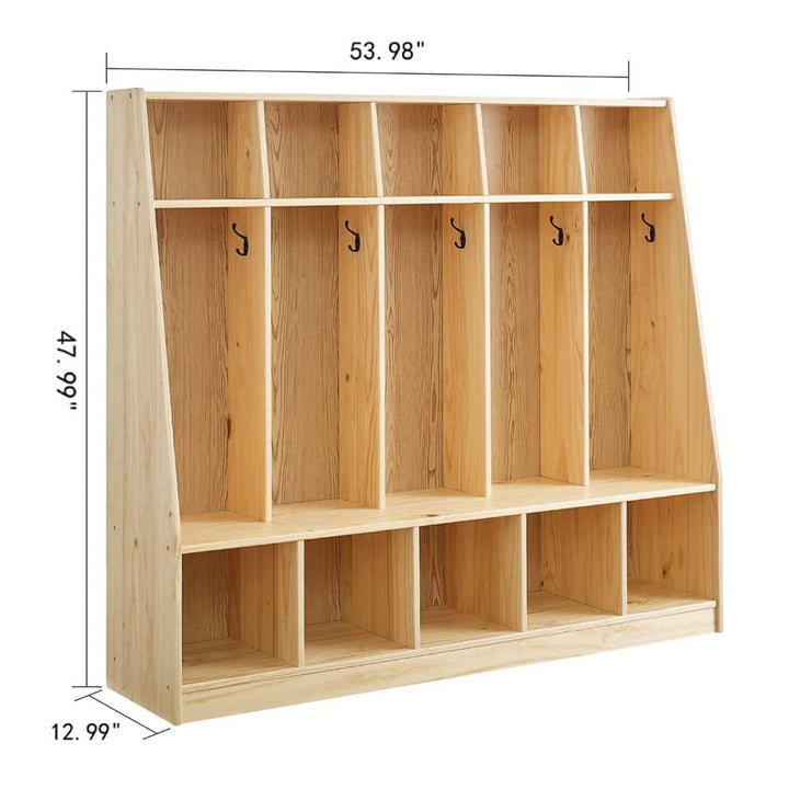MUSHOMEINC 5-Section Classroom Coat Locker and Backpack Cubicle, Natural Pine - VMInnovations