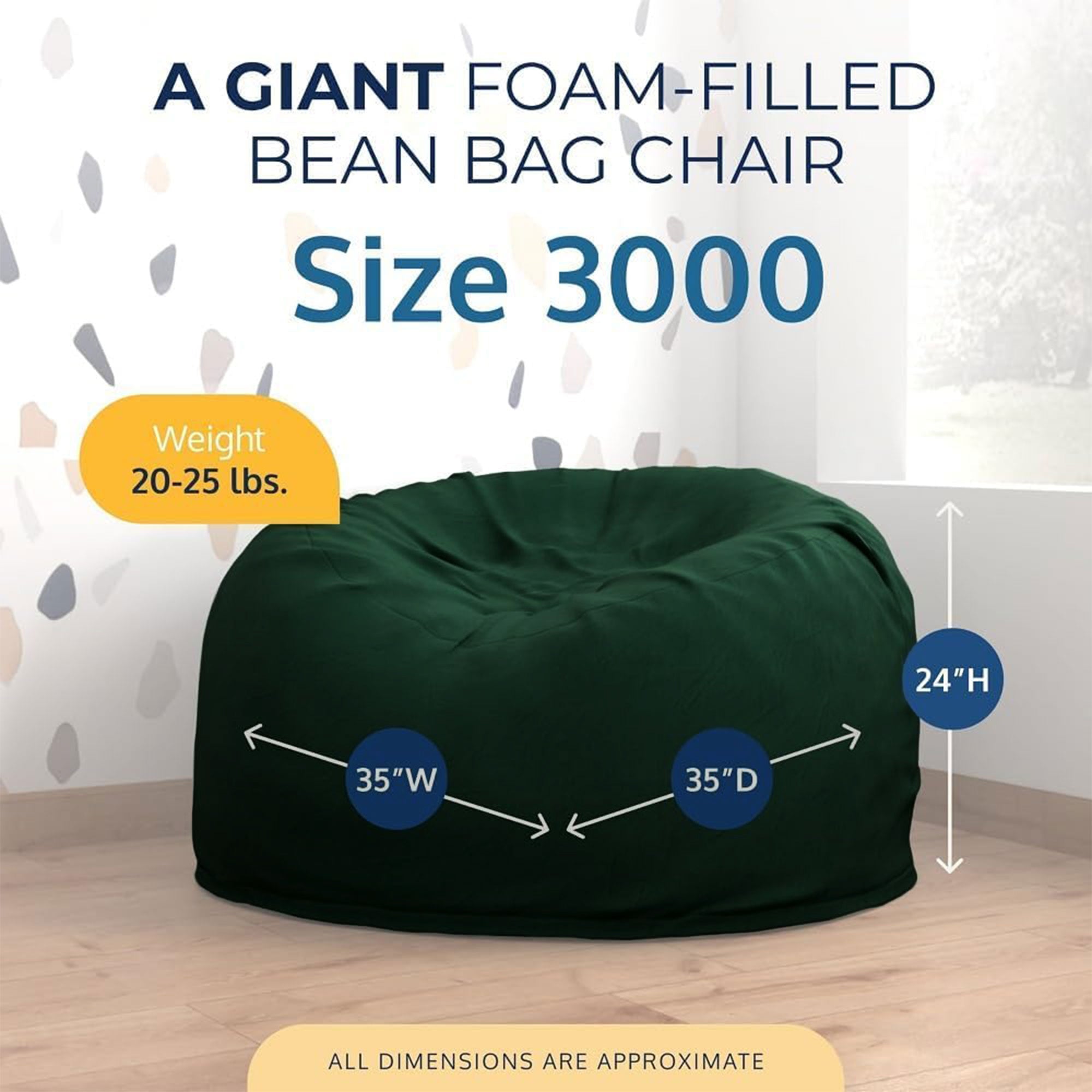 Ultimate Sack 3ft Bean Bag Chair, Oversized Indoor Comfy Lounger, Hunter Suede - VMInnovations