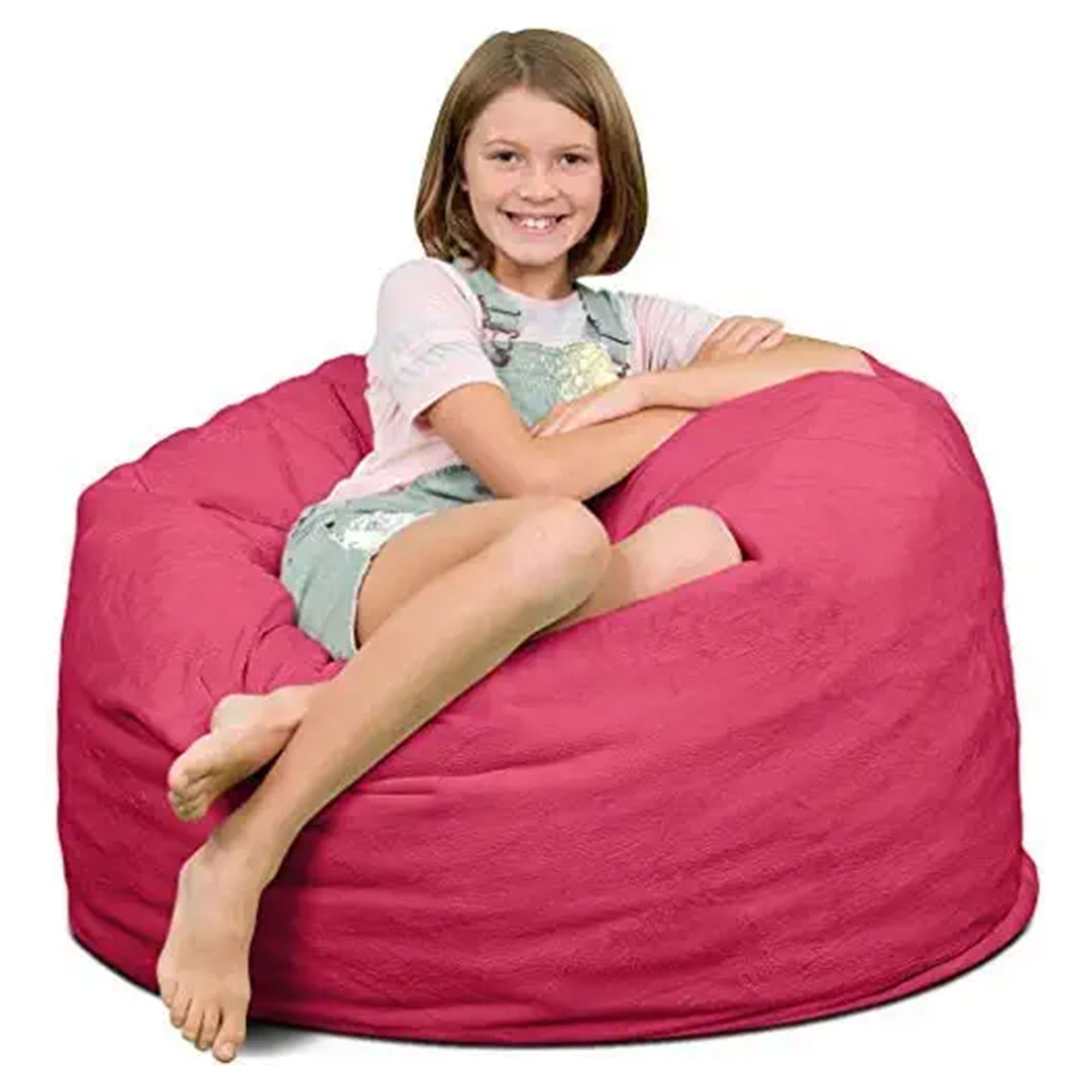 Ultimate Sack 3 Foot Foam Filled Washable Soft Fur Covered Bean Bag Chair, Pink