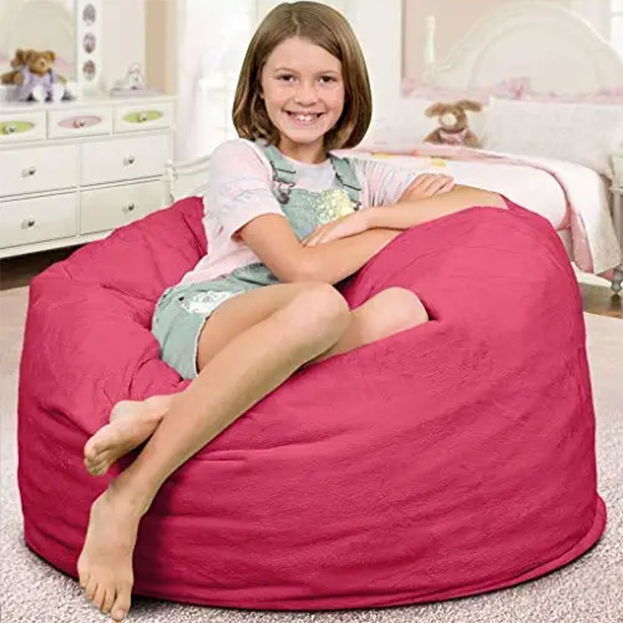 Ultimate Sack 3 Foot Foam Filled Washable Soft Fur Covered Bean Bag Chair, Pink