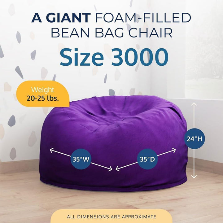 Ultimate Sack 3ft Bean Bag Chair, Oversized Indoor Comfy Lounger, Purple Suede