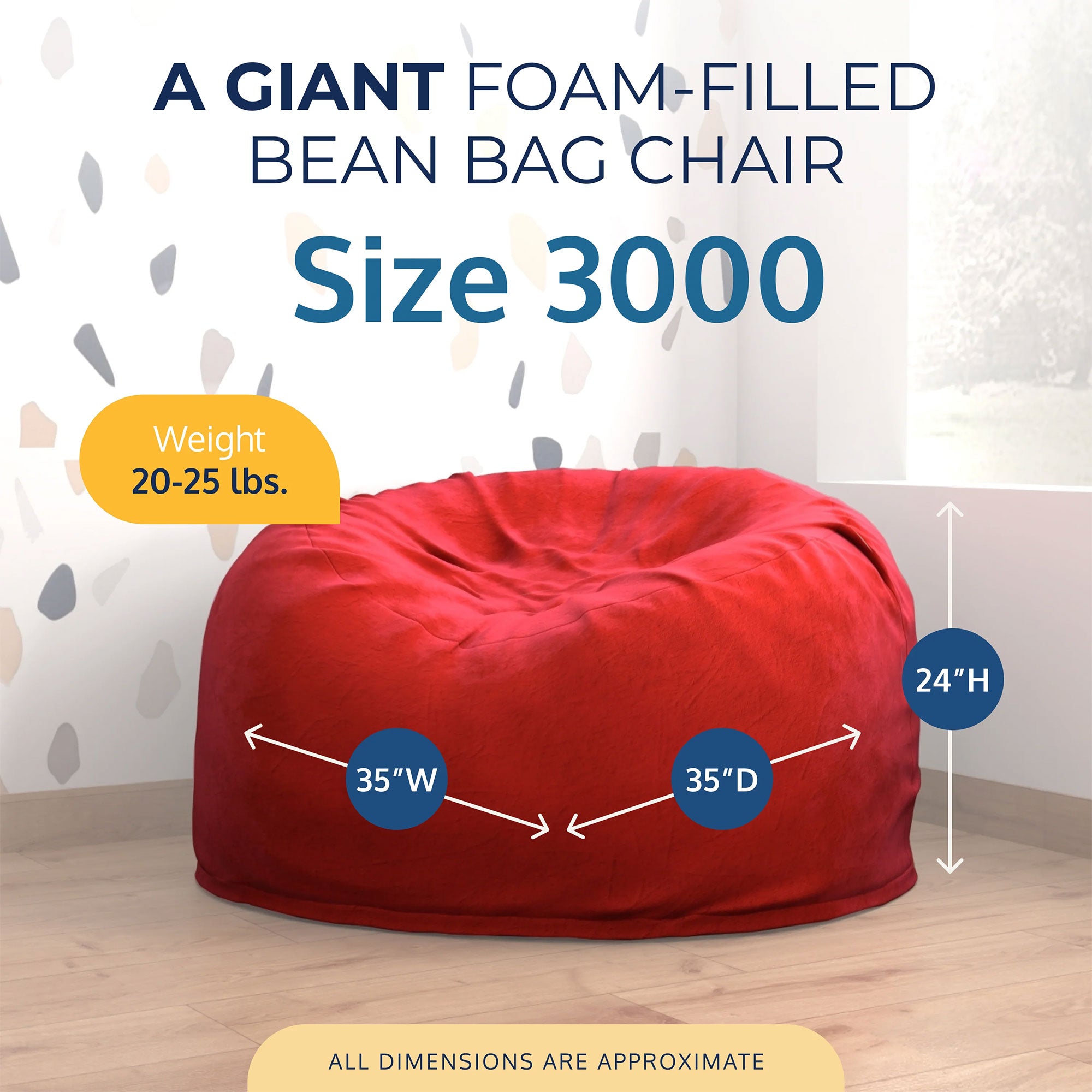 Ultimate Sack 3ft Bean Bag Chair, Oversized Indoor Comfy Lounger, Red Suede - VMInnovations