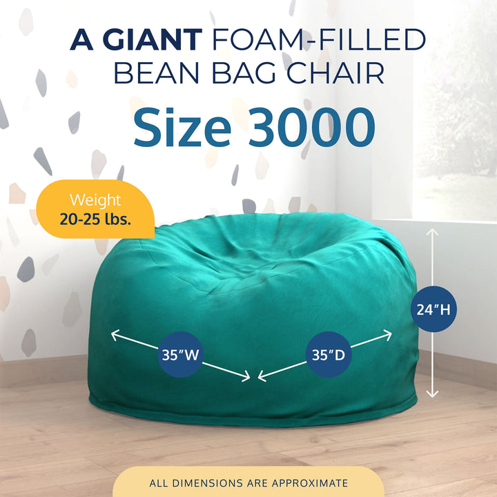 Ultimate Sack 3ft Bean Bag Chair, Oversized Indoor Comfy Lounger, Teal Suede