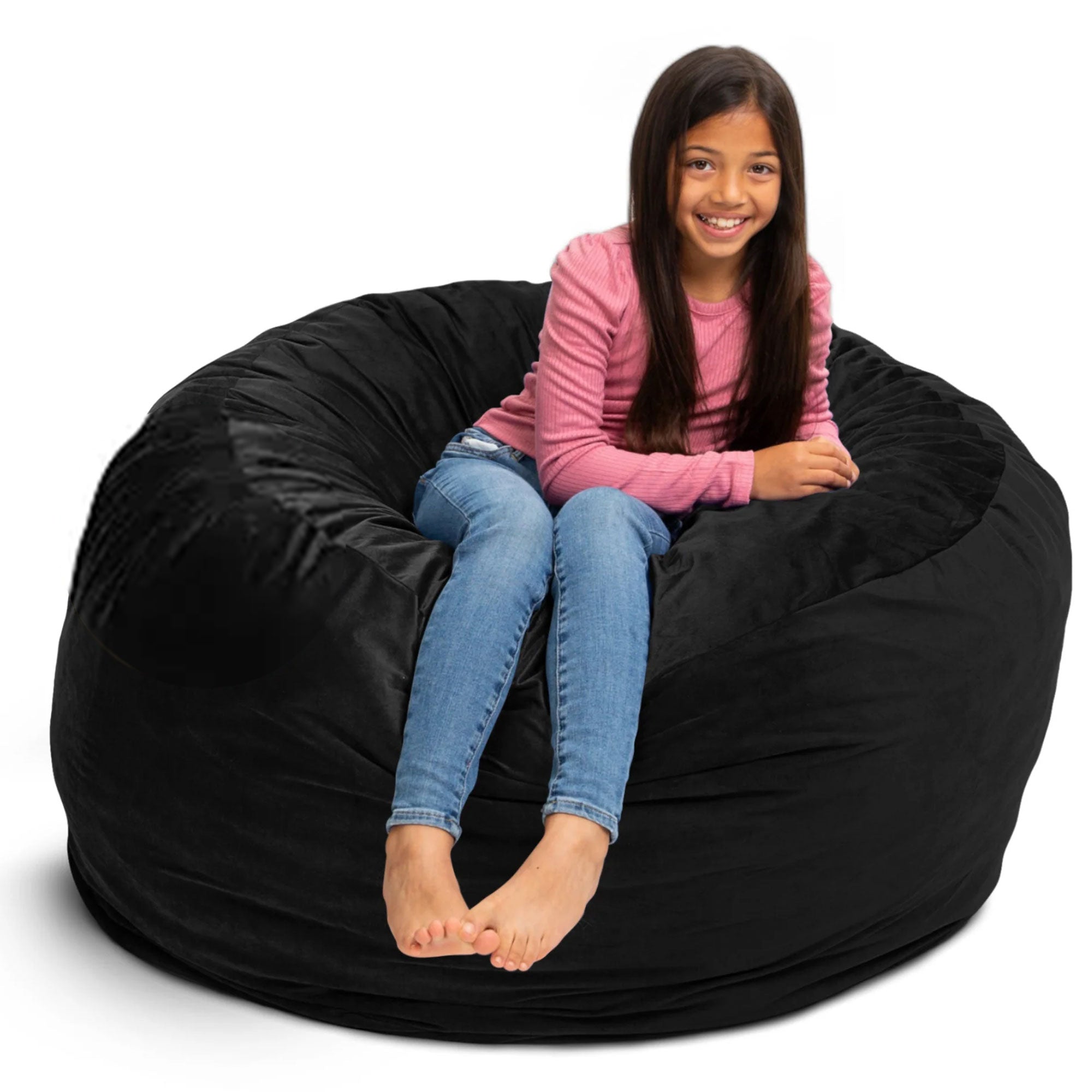 Ultimate Sack 4ft Bean Bag Chair, Oversized Comfy Lounger, Black Suede(Open Box) - VMInnovations