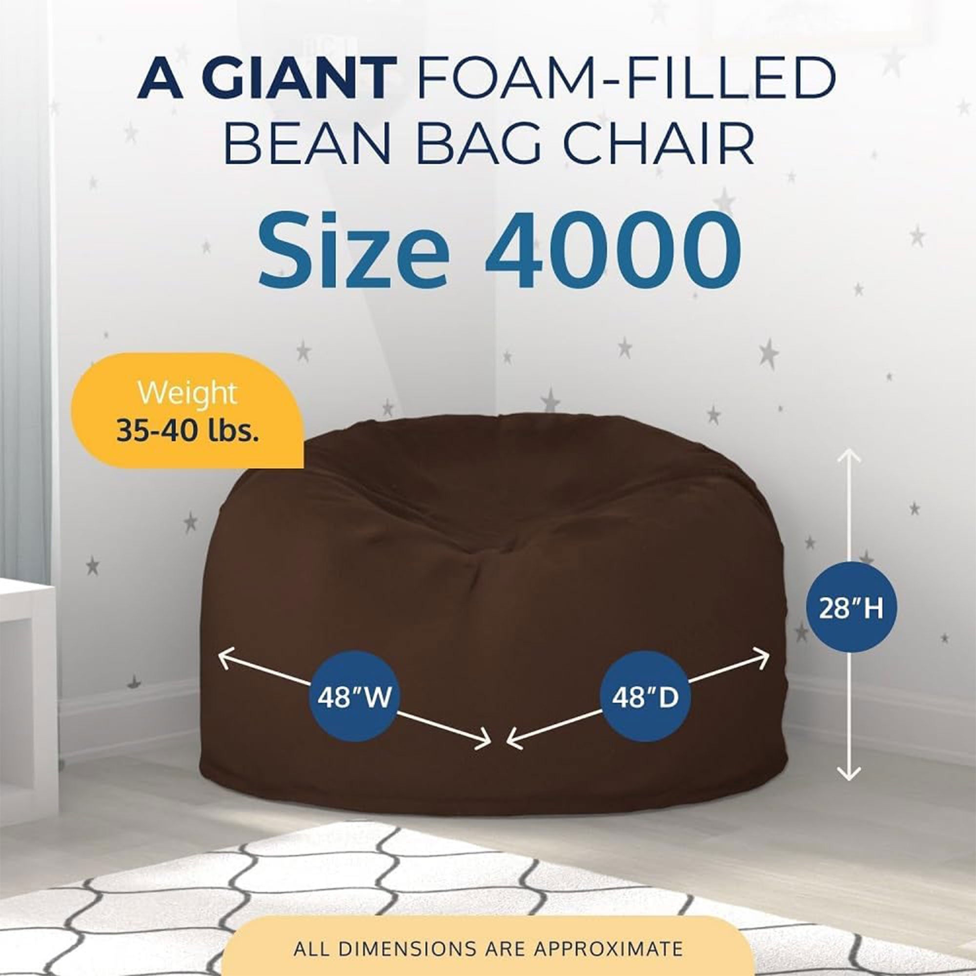 Ultimate Sack 4ft Bean Bag Chair, Oversized Indoor Comfy Lounger, Brown Suede
