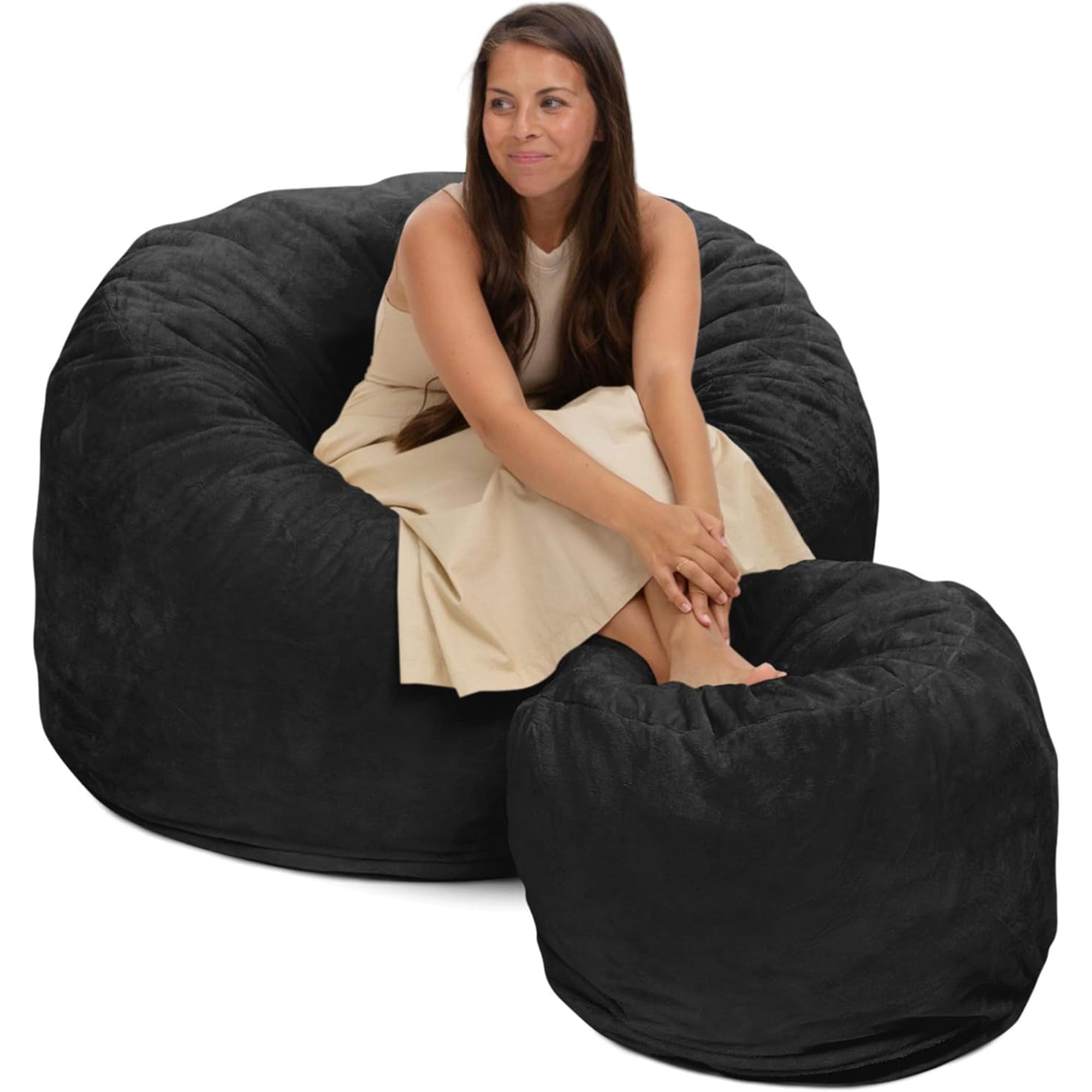 Ultimate Sack 4ft Bean Bag Chair and Footstool, Oversized Lounger, Charcaol Fur - VMInnovations