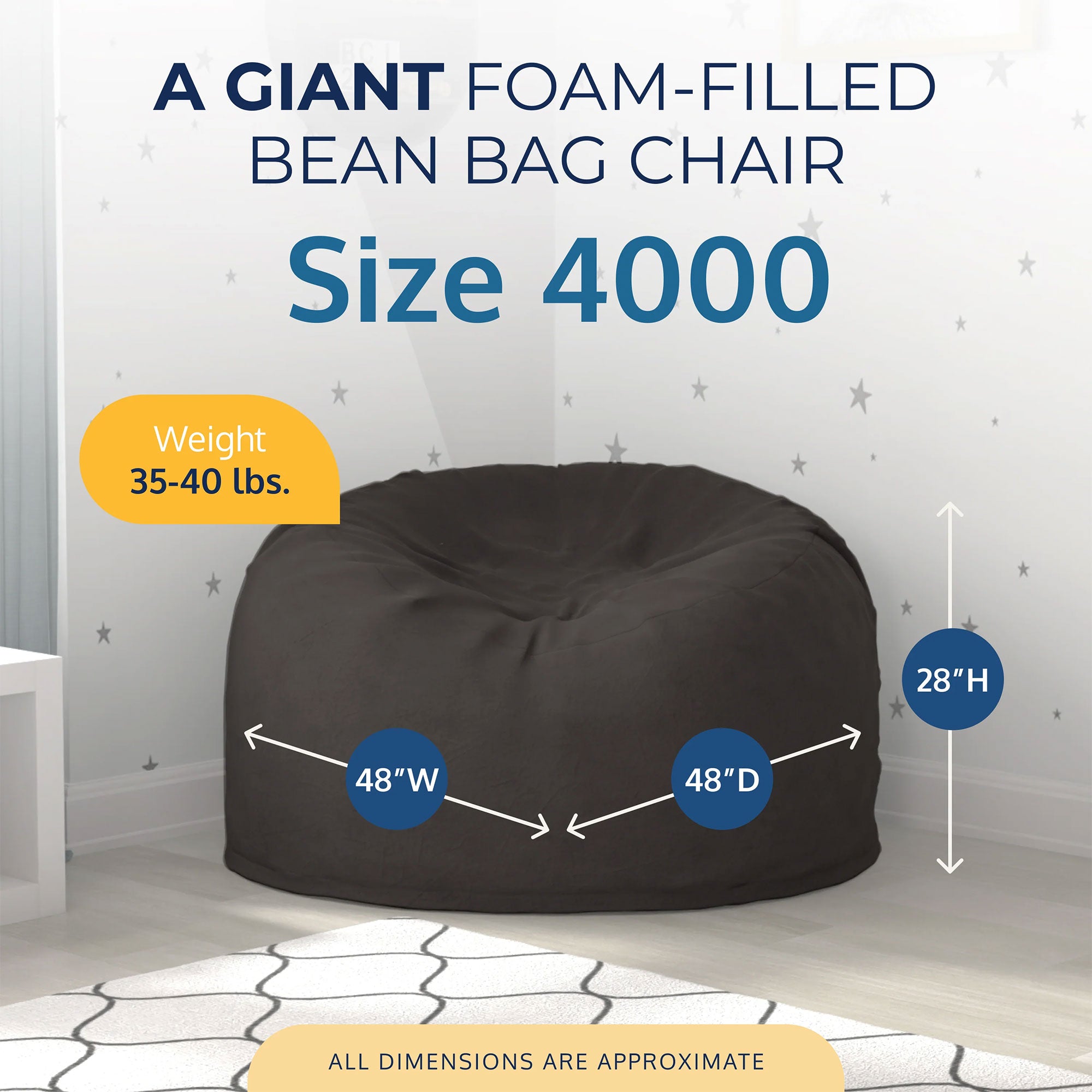 Ultimate Sack 4ft Bean Bag Chair, Oversized Indoor Comfy Lounger, Grey Suede