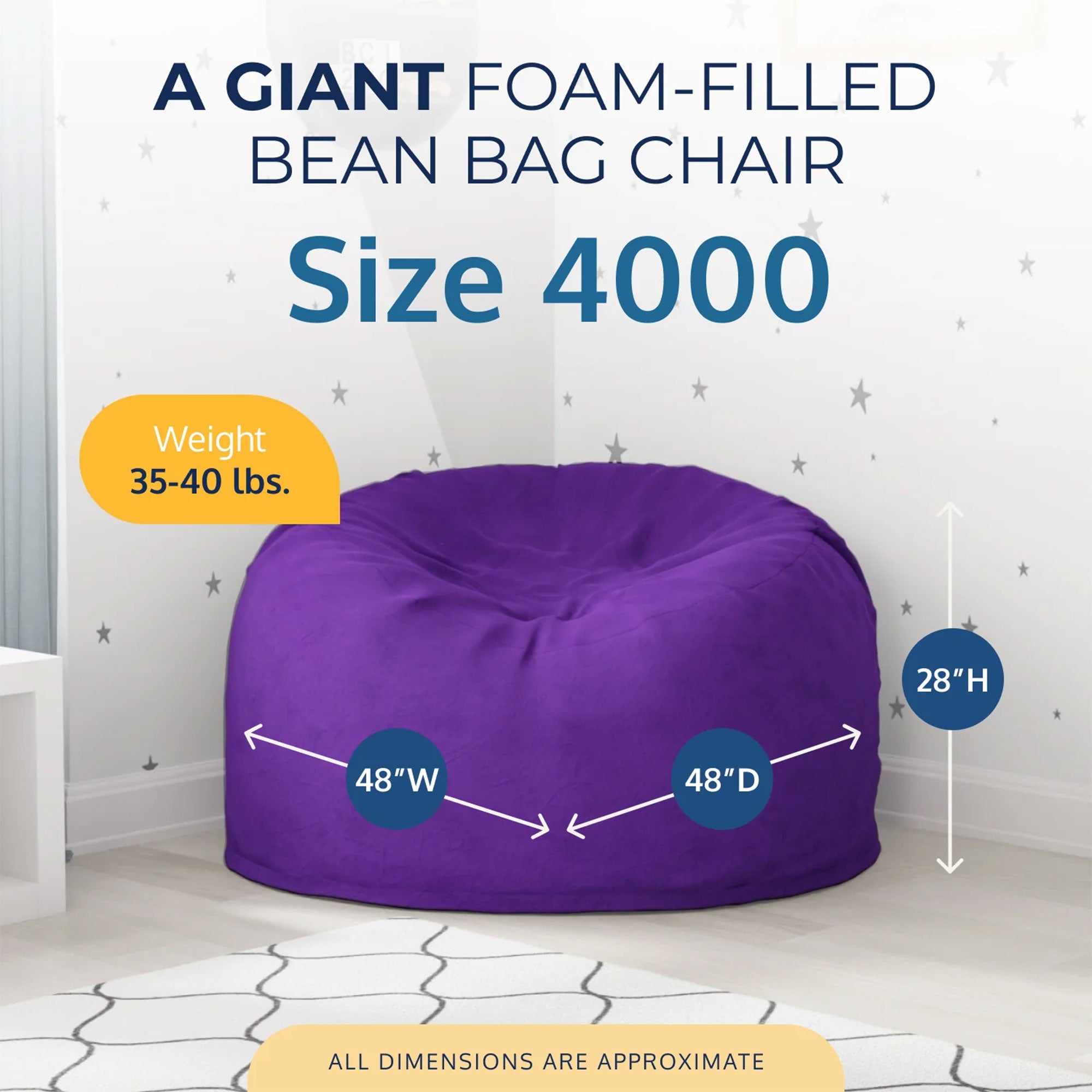 Ultimate Sack 4ft Bean Bag Chair, Oversized Indoor Comfy Lounger, Purple Suede