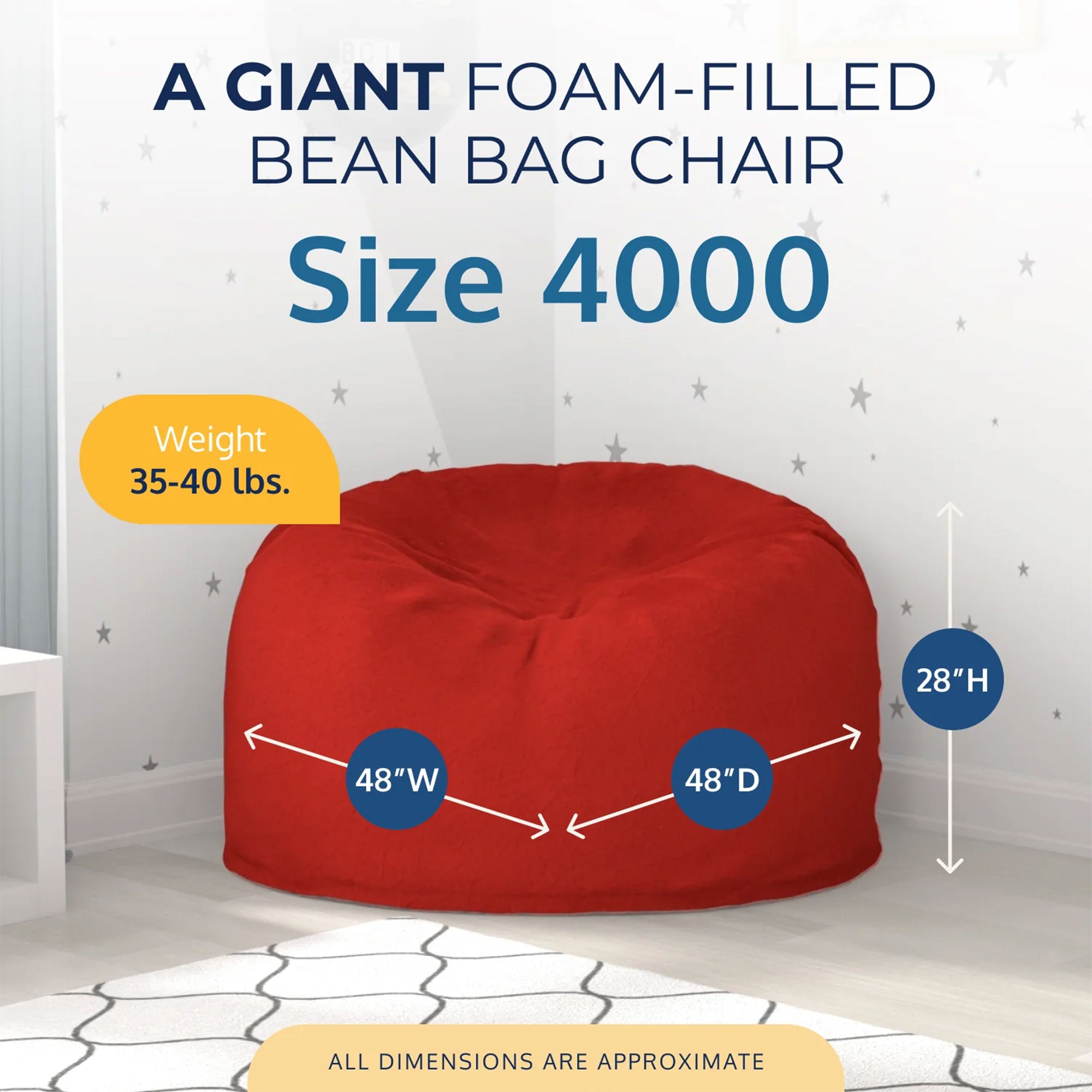 Ultimate Sack 4ft Bean Bag Chair, Oversized Indoor Comfy Lounger, Red Suede - VMInnovations