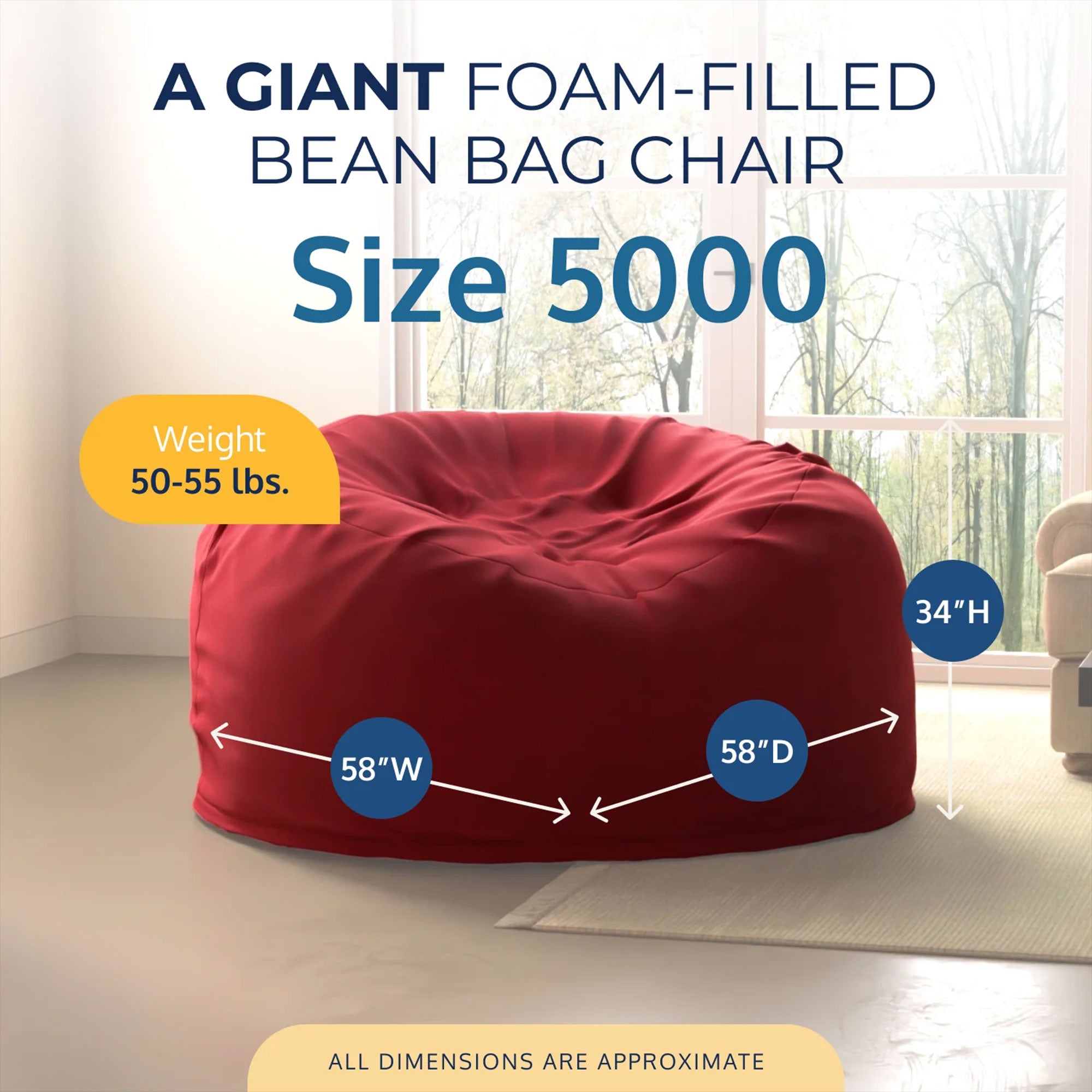 Ultimate Sack 5ft Bean Bag Chair, Oversized Indoor Comfy Lounger, Burgundy Suede - VMInnovations