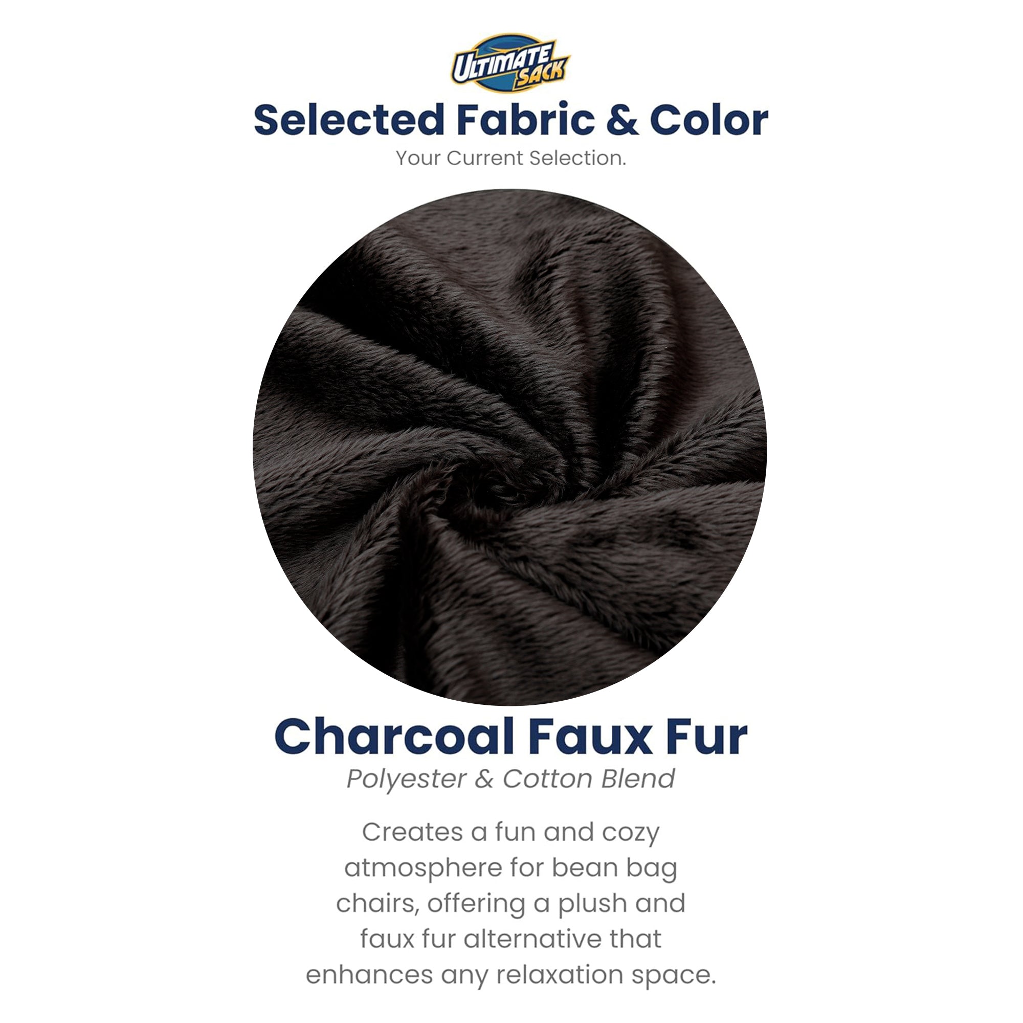 Ultimate Sack 5 Foot Foam Filled Washable Fur Covered Bean Bag Chair, Charcoal - VMInnovations