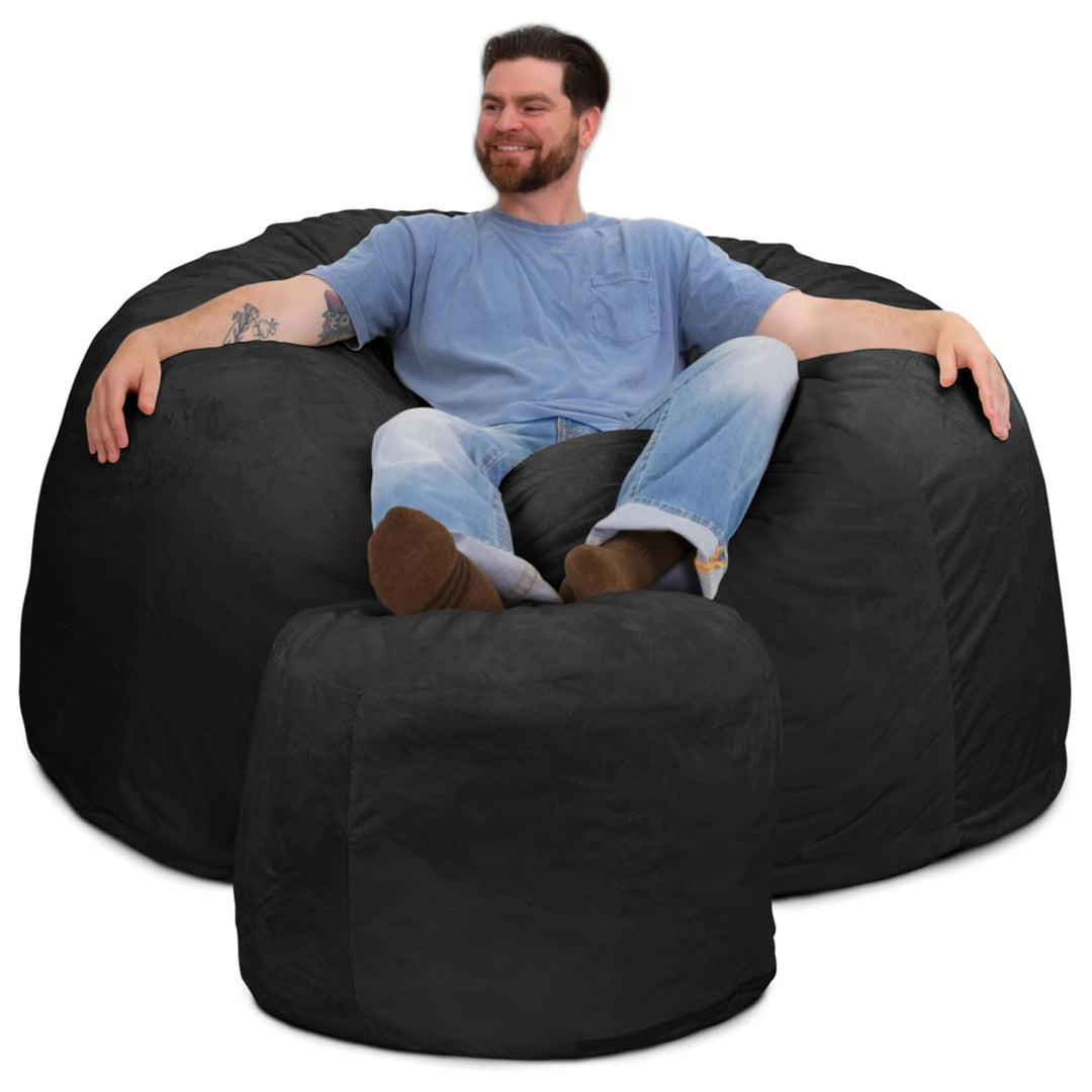 Ultimate Sack 5 Ft Foam Filled Fur Covered Bean Bag Chair w/Footstool, Charcoal - VMInnovations