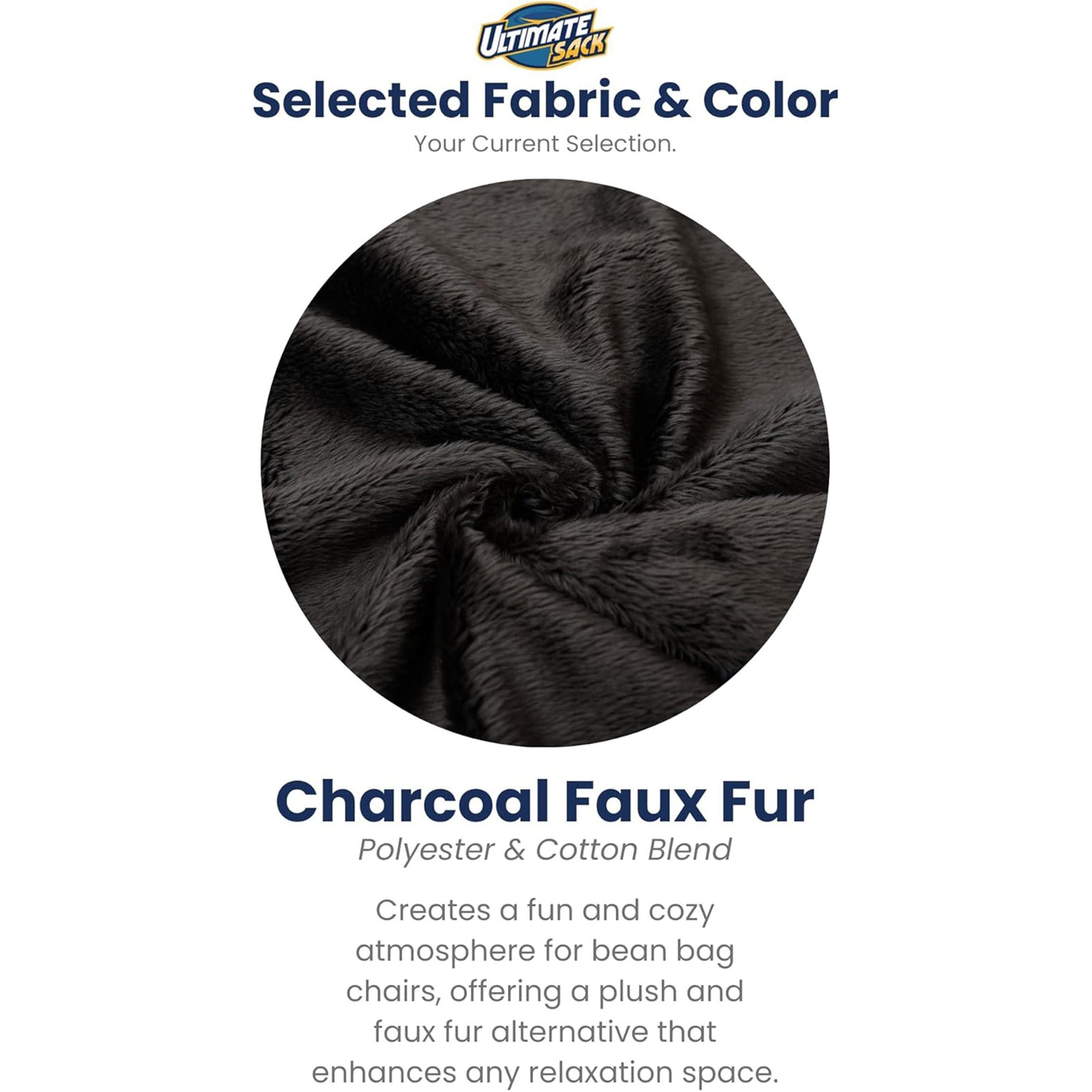 Ultimate Sack 5 Ft Foam Filled Fur Covered Bean Bag Chair w/Footstool, Charcoal - VMInnovations