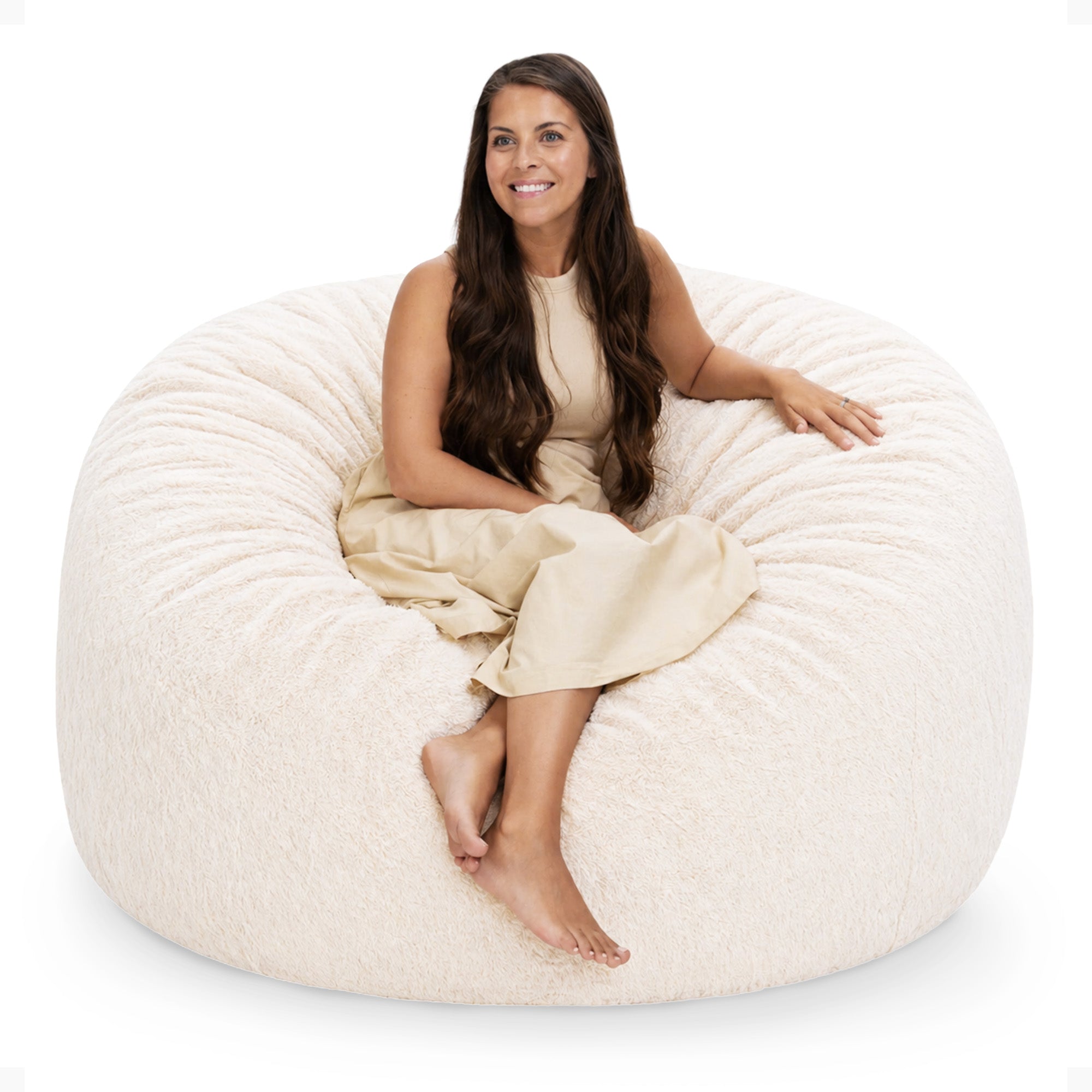 Ultimate Sack 5 Foot Foam Filled Washable Fur Covered Bean Bag Chair, Ivory