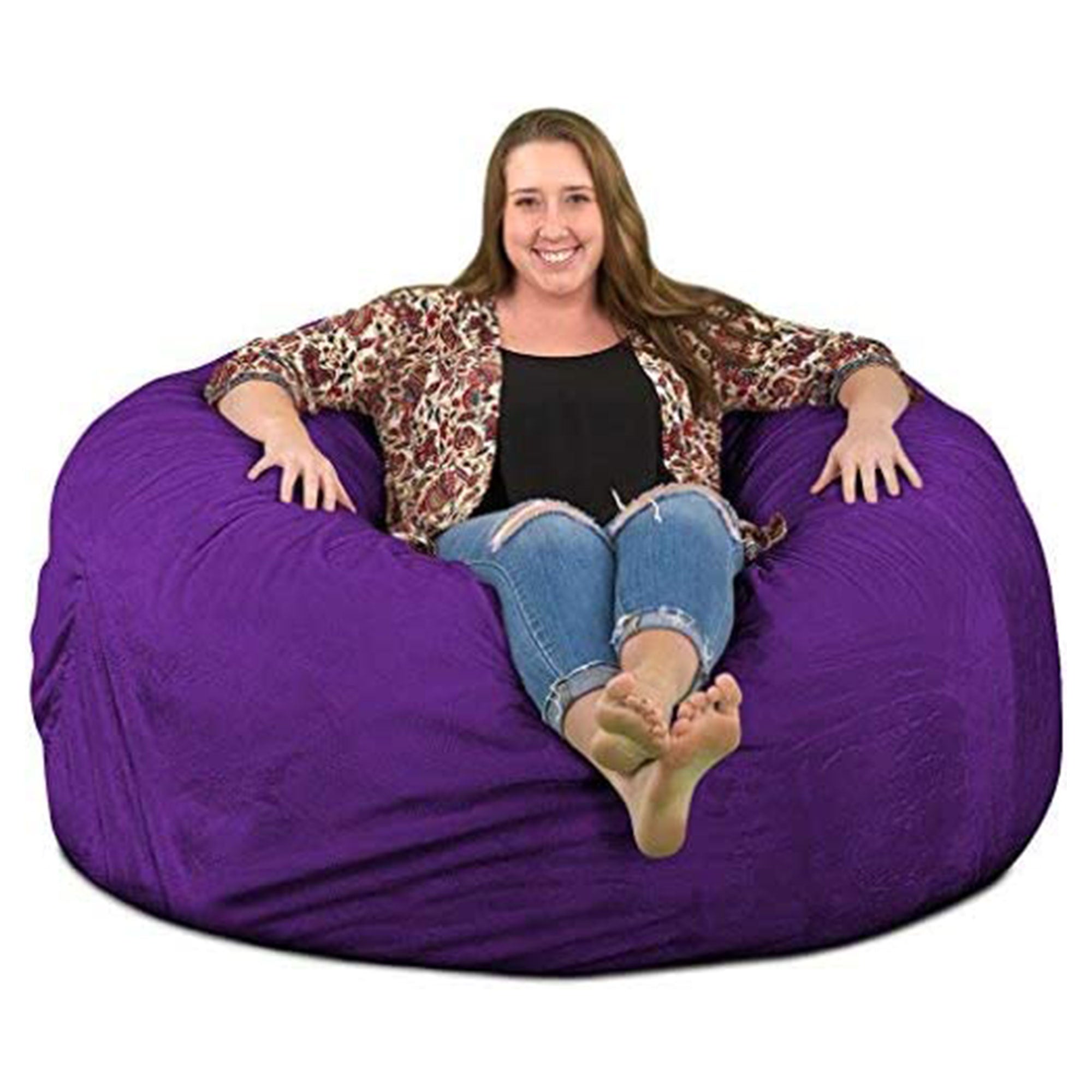 Ultimate Sack 5 Foot Foam Filled Washable Suede Covered Bean Bag Chair, Purple
