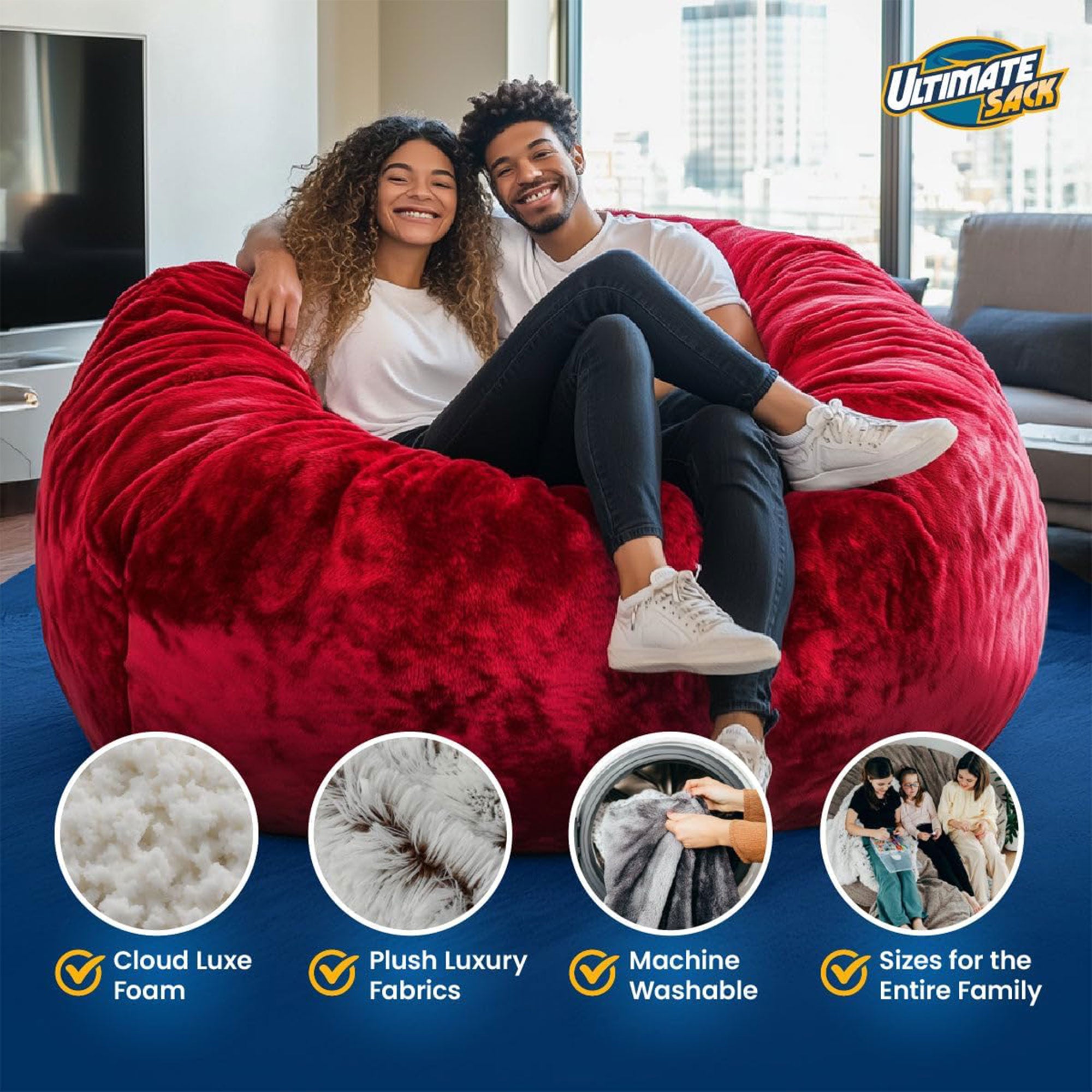 Ultimate Sack 5ft Bean Bag Chair, Oversized Indoor Comfy Lounger, Cloud Suede