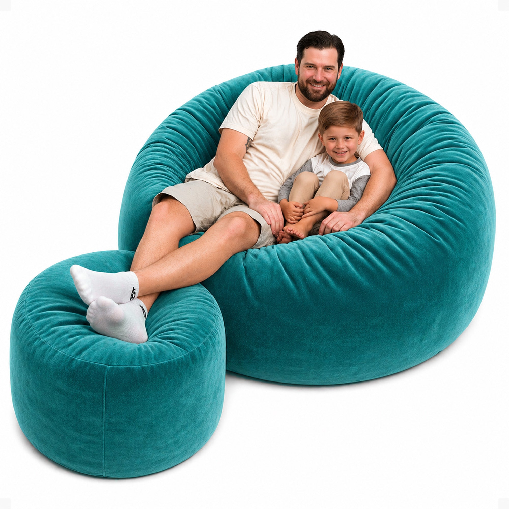 Ultimate Sack 5ft Bean Bag Chair and Footstool, Oversized Lounger, Teal Suede