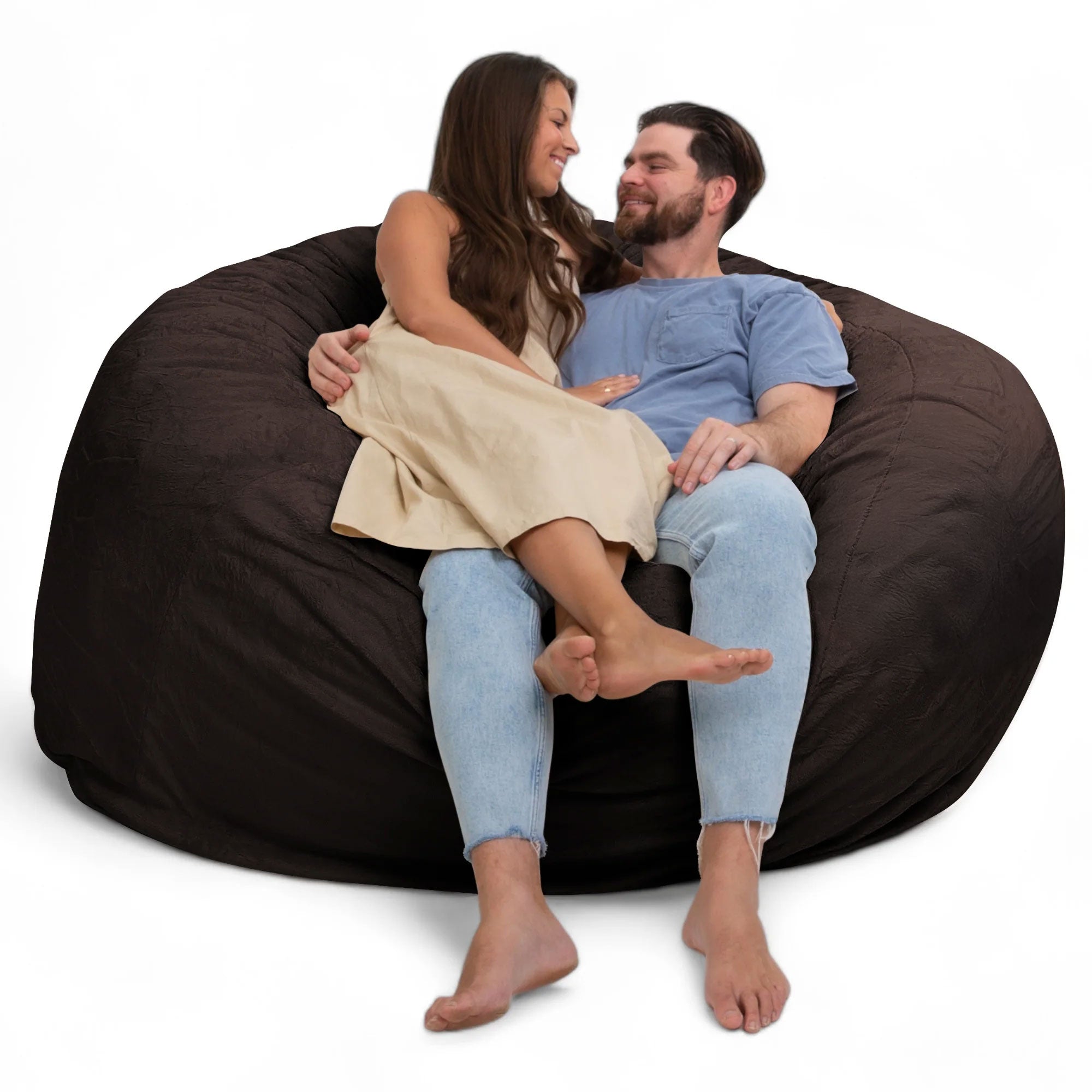 6 Foot Foam Filled Washable Fur Covered Bean Bag Chair, Brown (Open Box)