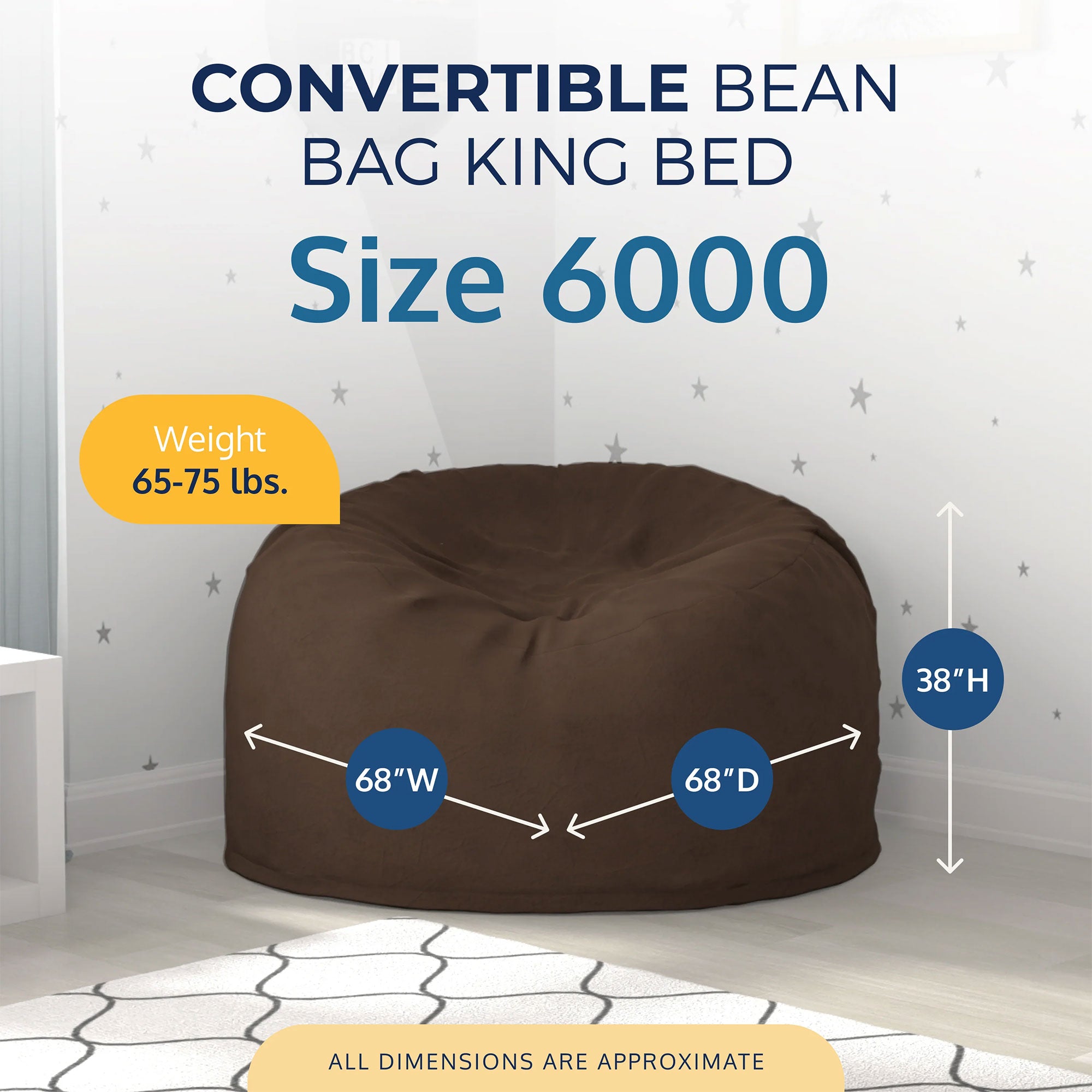 6 Foot Foam Filled Washable Fur Covered Bean Bag Chair, Brown (Open Box)