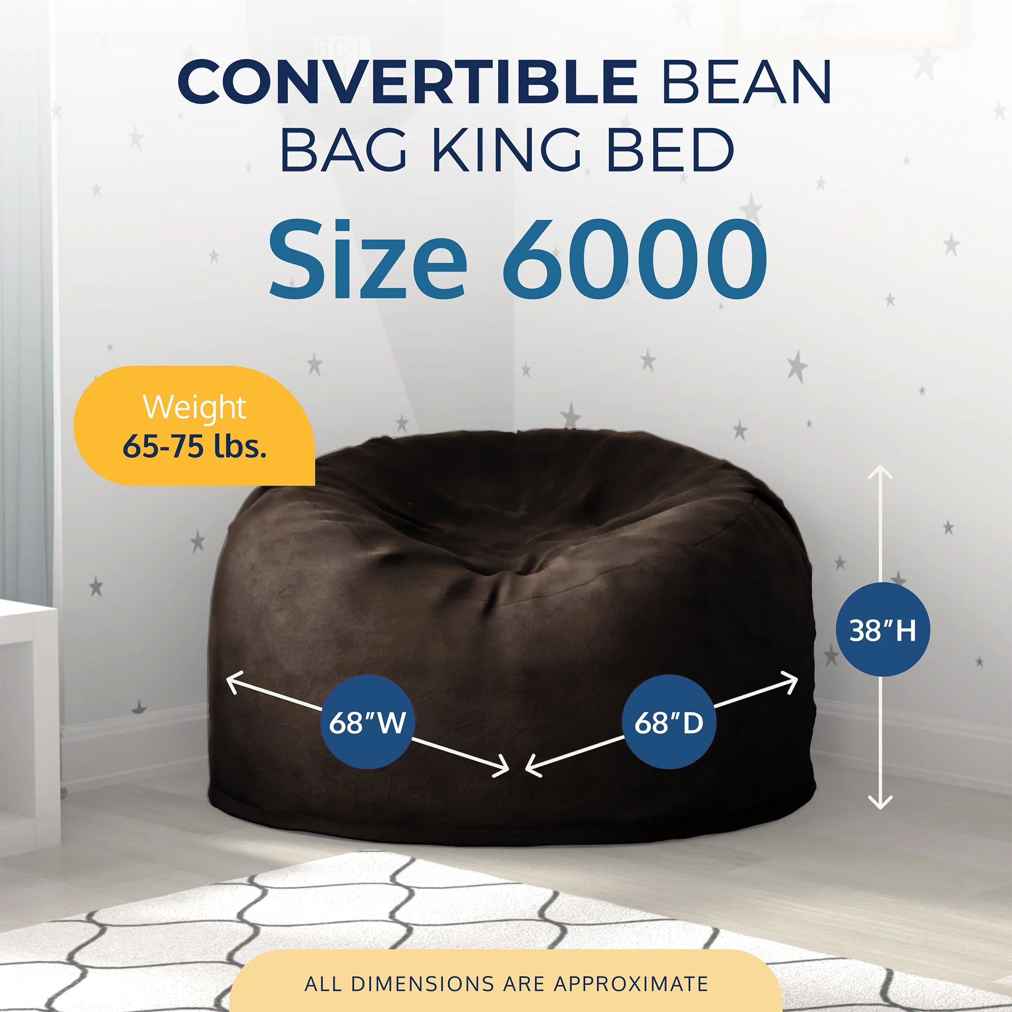 Ultimate Sack 6 Foot Foam Filled Washable Fur Covered Bean Bag Chair, Brown