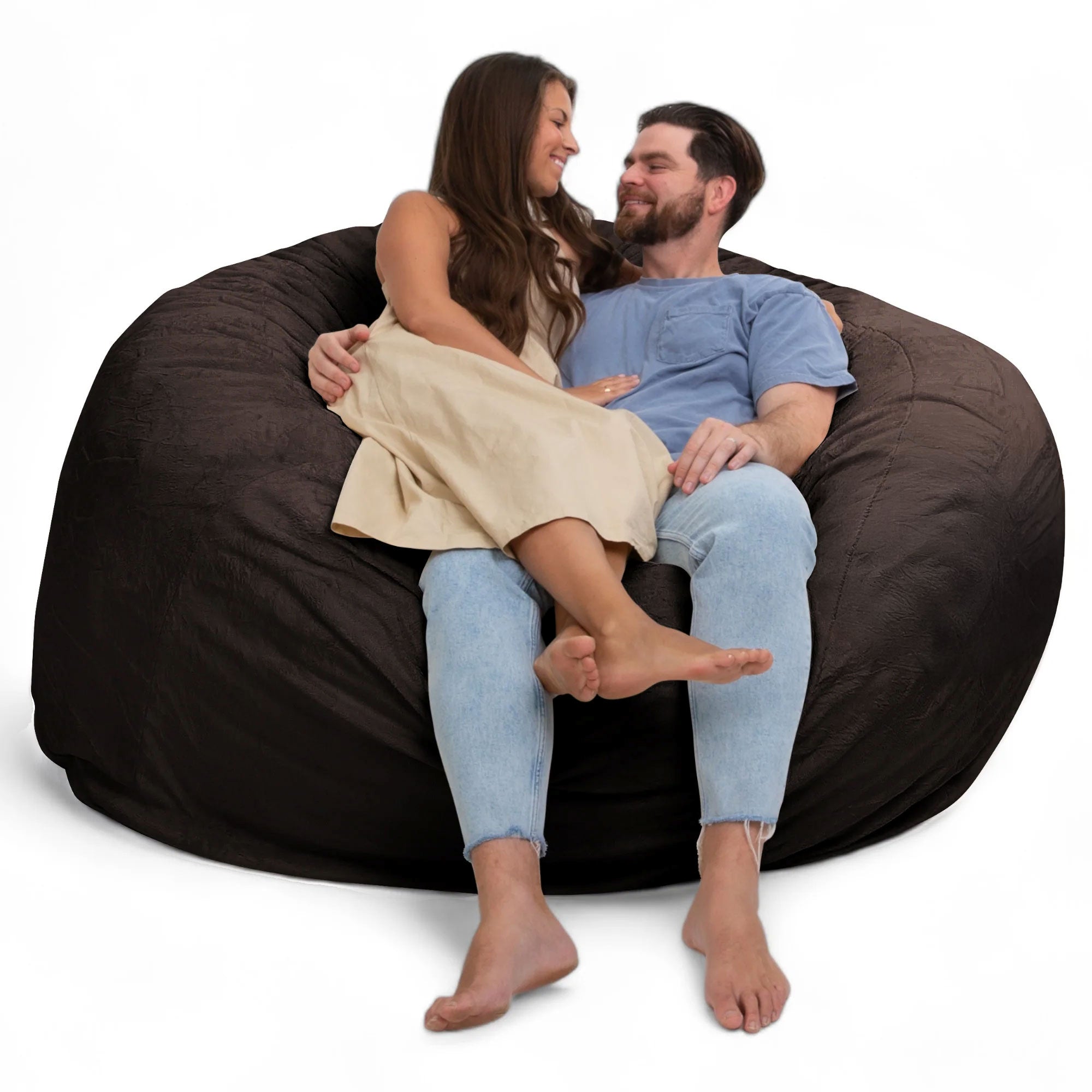 Ultimate Sack 6 Foot Foam Filled Washable Fur Covered Bean Bag Chair, Brown - VMInnovations