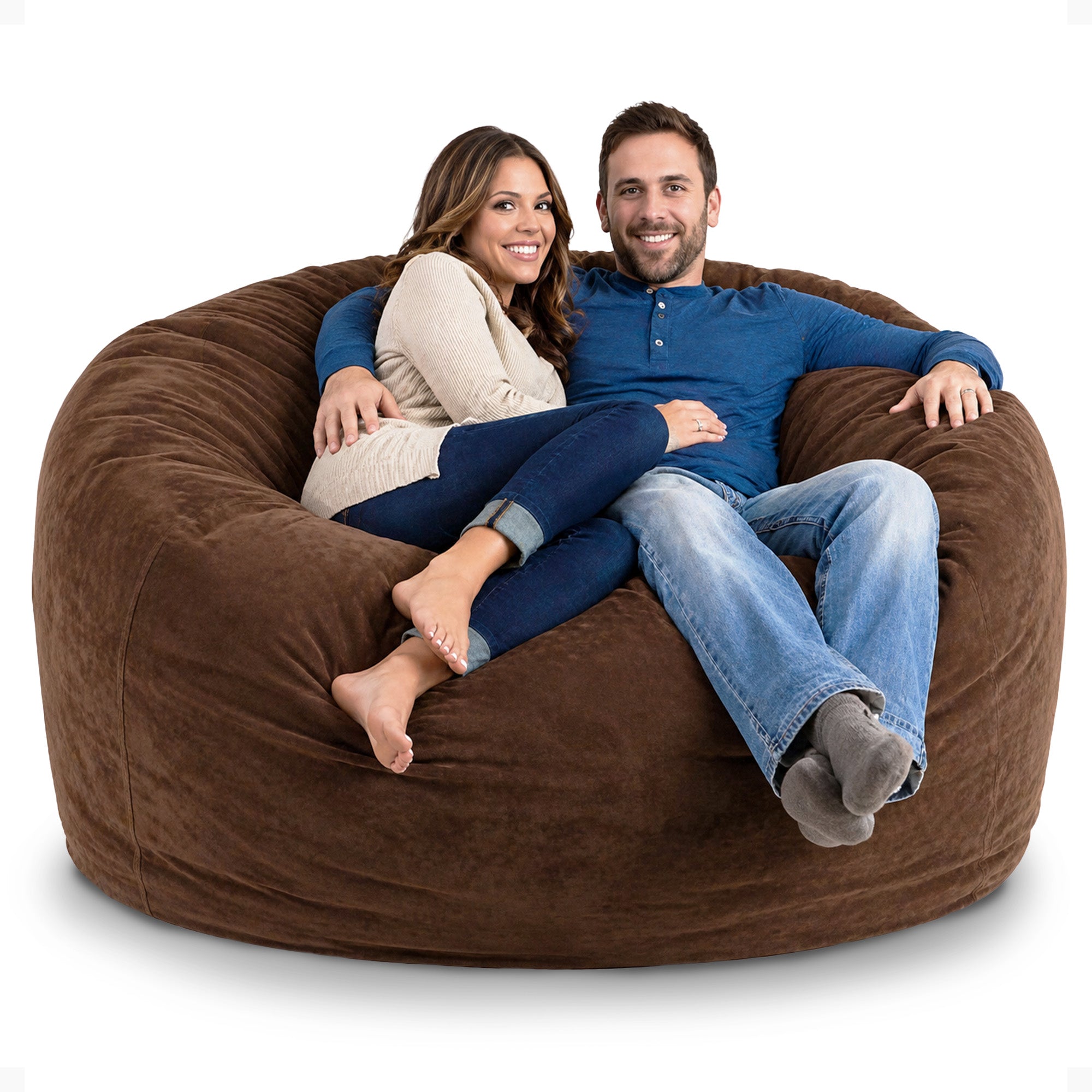Ultimate Sack 6 Foot Foam Filled Washable Fur Covered Bean Bag Chair, Brown - VMInnovations
