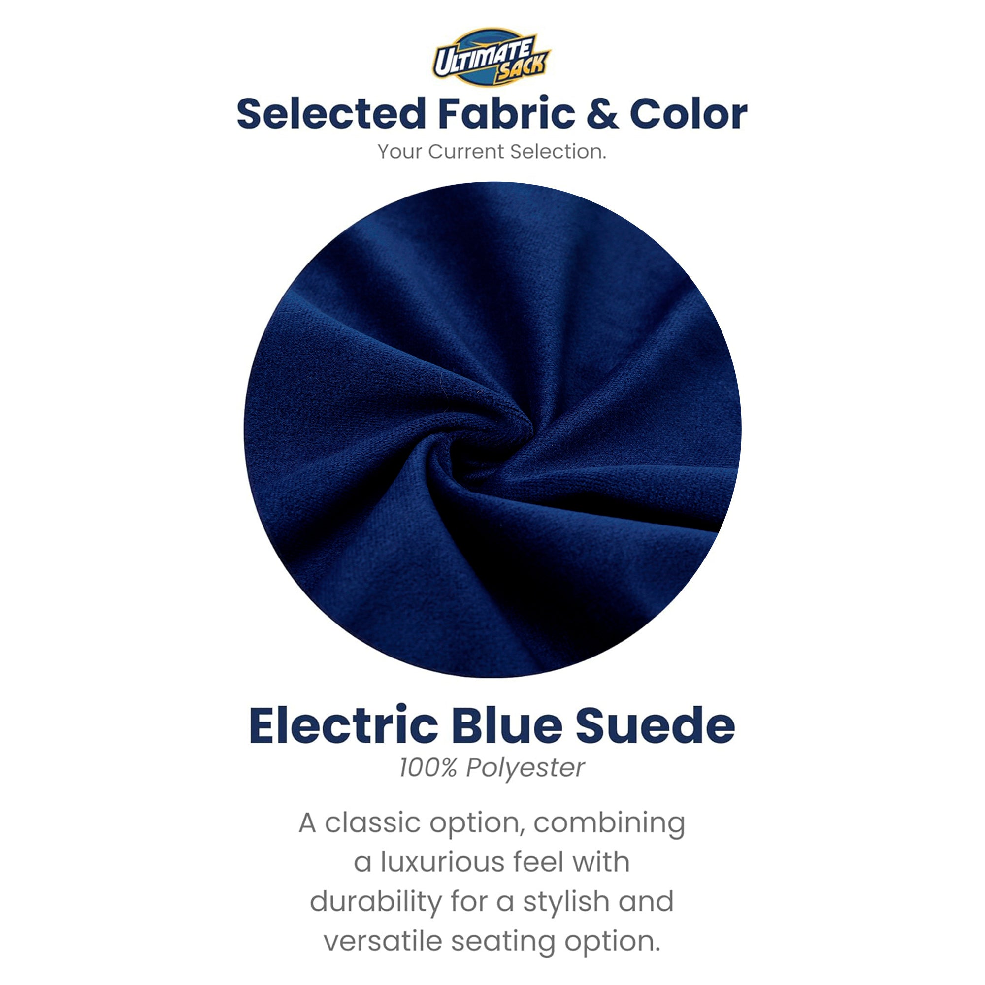 Ultimate Sack 6ft Bean Bag Chair w/ Footstool, Oversized Lounger, Blue Suede - VMInnovations