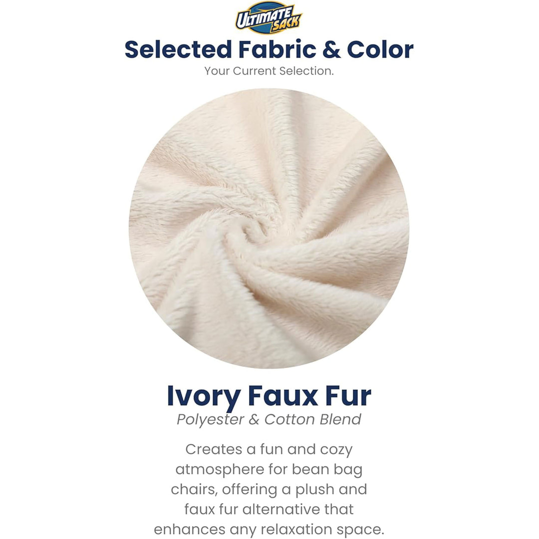 Ultimate Sack 6ft Bean Bag Chair, Oversized Indoor Comfy Lounger, Ivory Fur