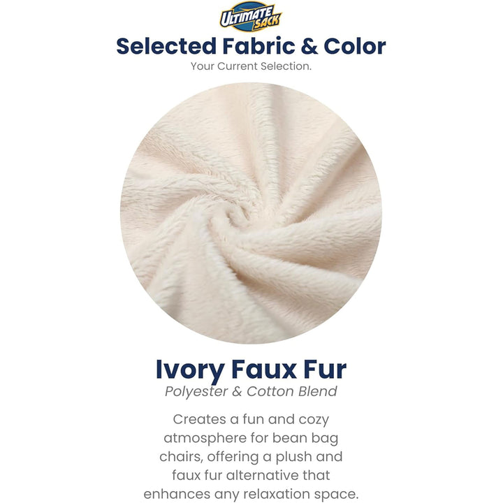 Ultimate Sack 6ft Bean Bag Chair, Oversized Indoor Comfy Lounger, Ivory Fur