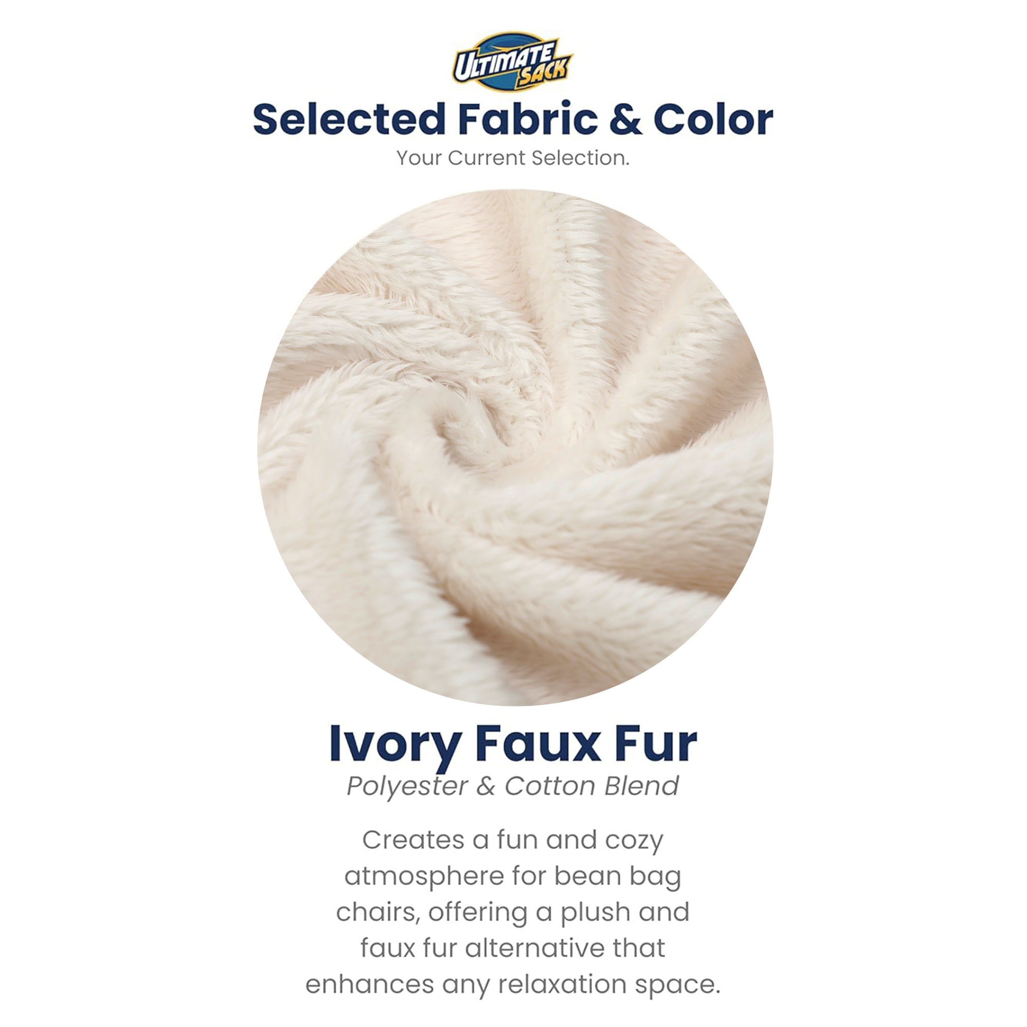 Ultimate Sack 6 ft Bean Bag Chair, Oversized Comfy Lounger, Ivory Fur (Open Box)