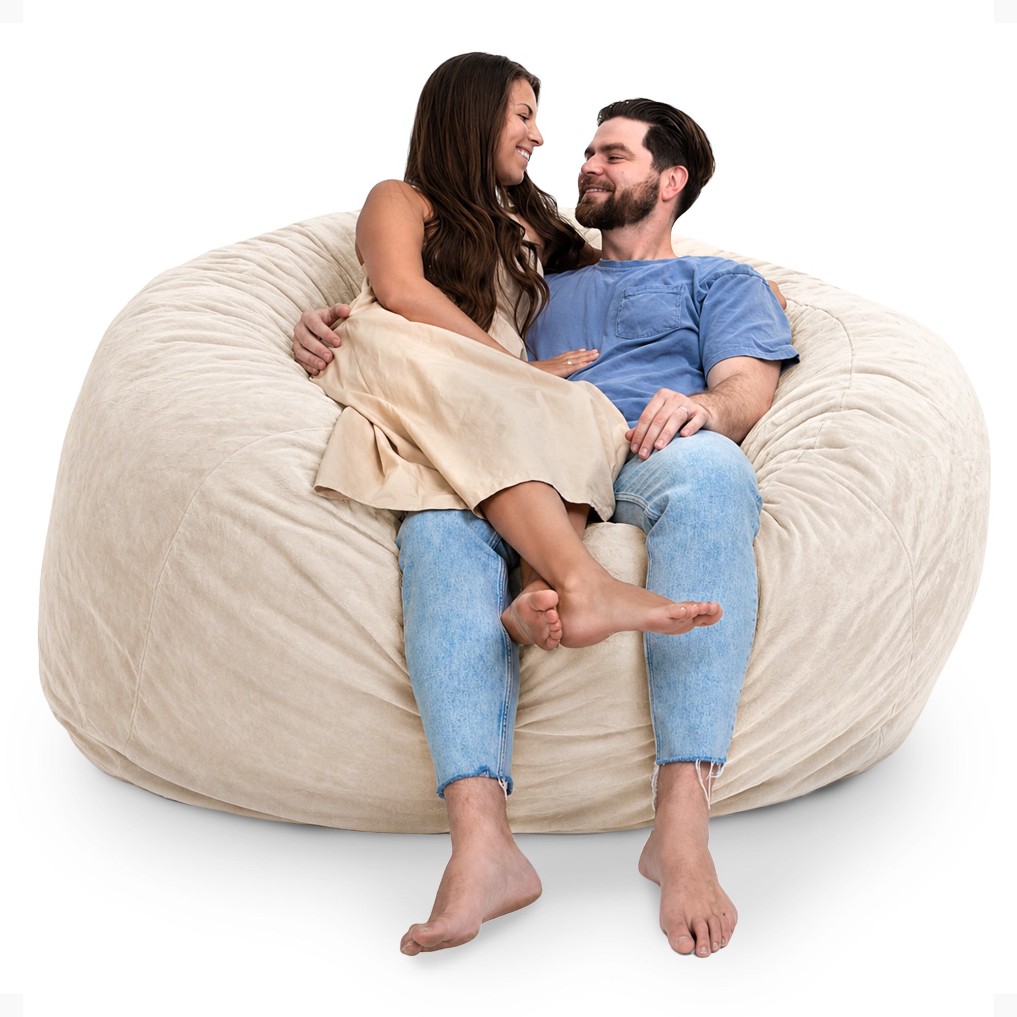 Ultimate Sack 6 ft Bean Bag Chair, Oversized Indoor Comfy Lounger, Ivory Fur - VMInnovations