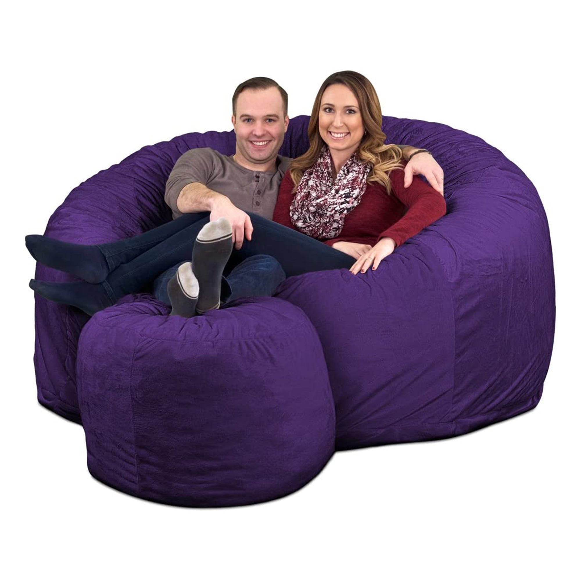 Ultimate Sack 6 Ft Foam Filled Suede Covered Bean Bag Chair w/Footstool, Purple