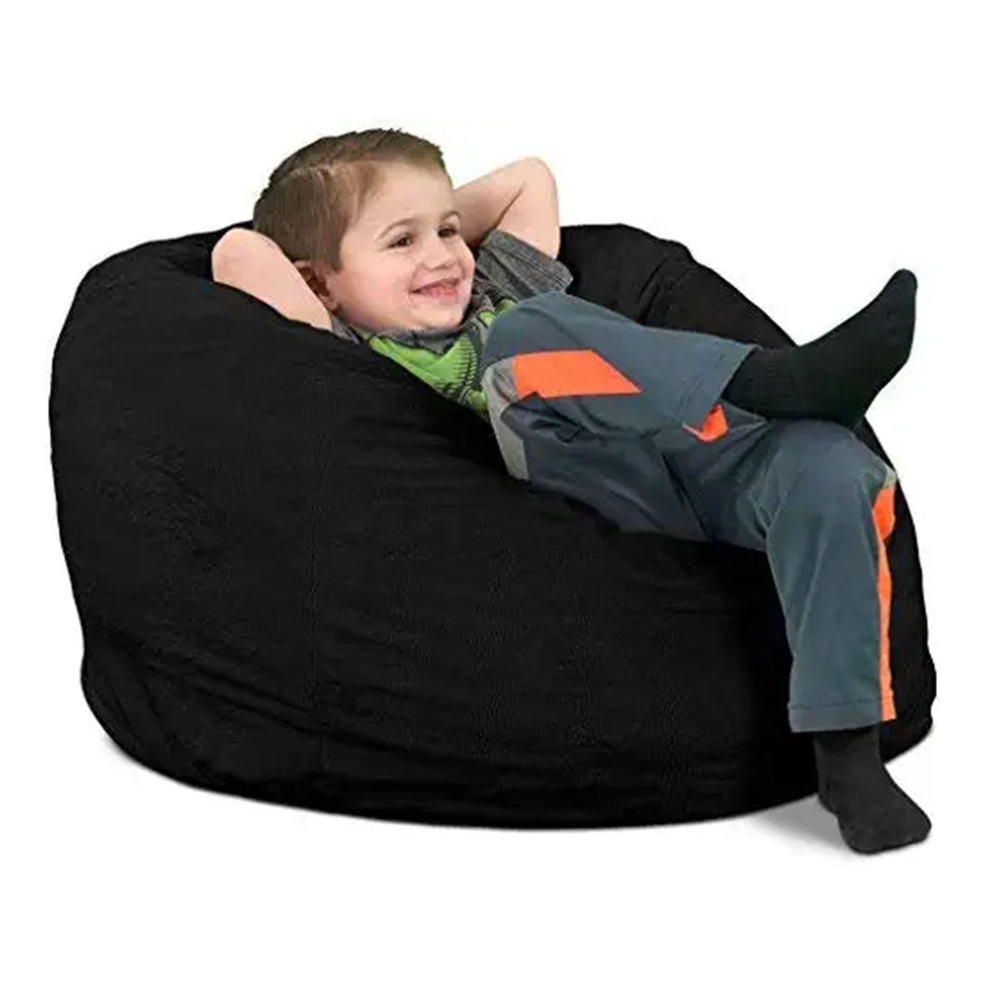 Ultimate Sack Kids 30in Foam Filled Washable Suede Covered Bean Bag Chair, Black