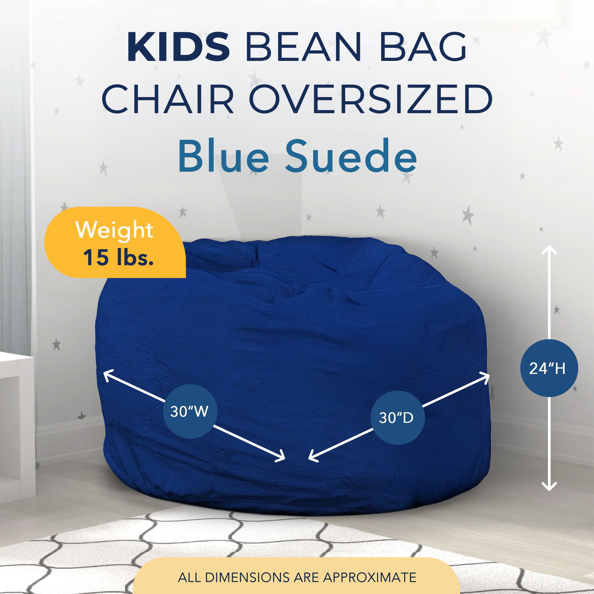 Ultimate Sack Kids Bean Bag Chair, Oversized Indoor Comfy Lounger, Blue Suede - VMInnovations
