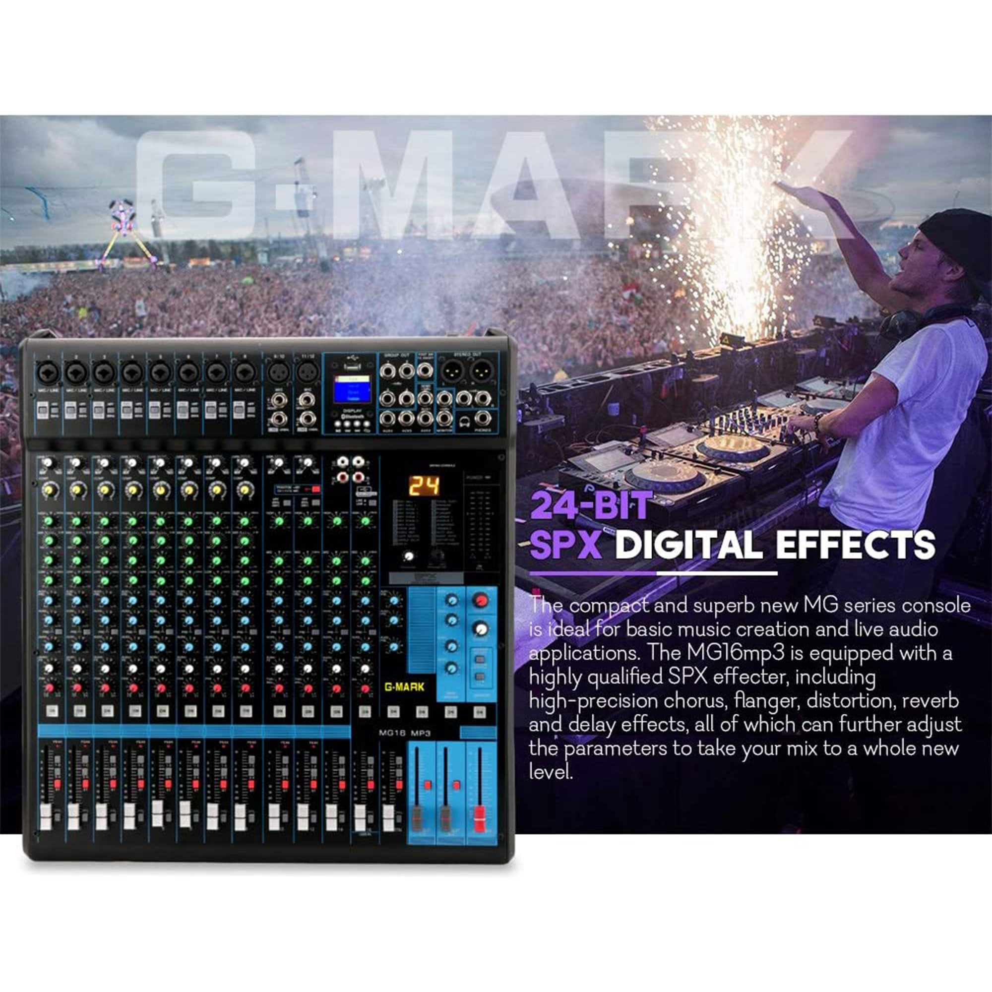 G-MARK Professional 16 Channel Digital Bluetooth Mixing Console (For Parts) - VMInnovations