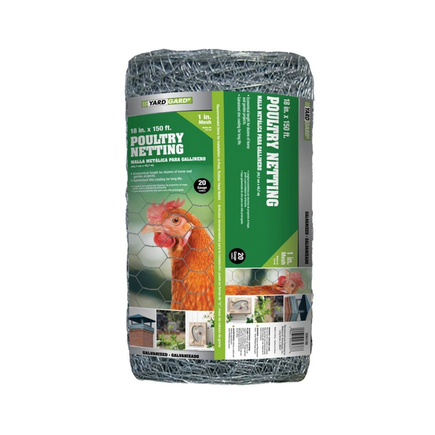 YardGard 18" x 150' 1" Mesh Hexagonal Poultry Netting Garden Wire Fence, Silver - VMInnovations