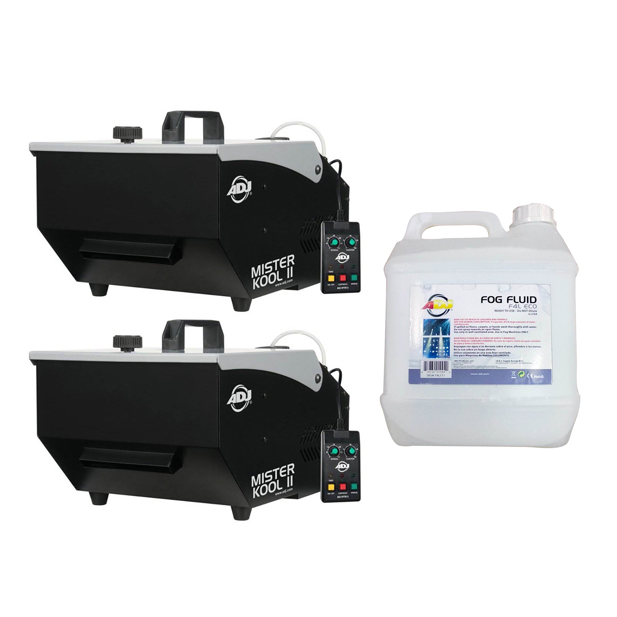 American DJ Mister Kool II Wired Fog Machine (2 Pk) and ECO-FOG Smoke Juice, 4L