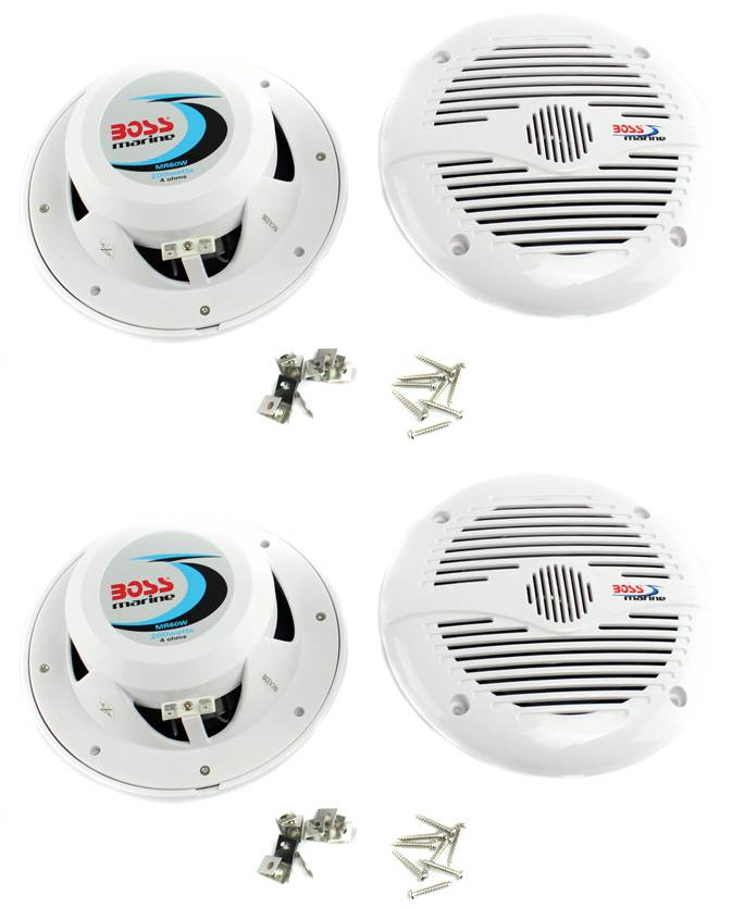 BOSS 6.5" 2-Way 400W 4-Ohm Marine Boat Audio Coaxial Speaker Set, White, 4pk