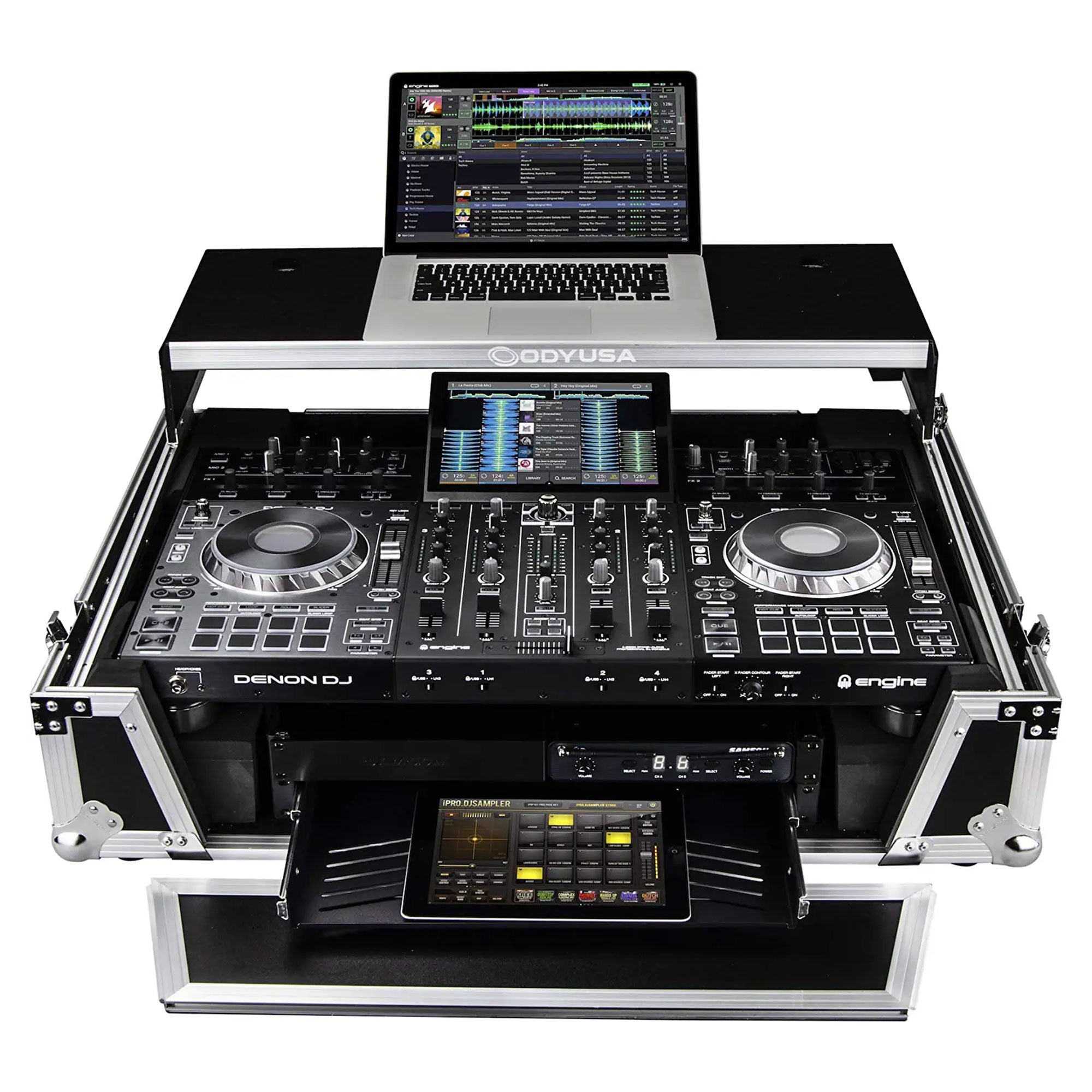ODYSSEY FZGSPRIME4W2 Denon Prime 4 Flight Zone Case with Laptop Platform & Racks - VMInnovations