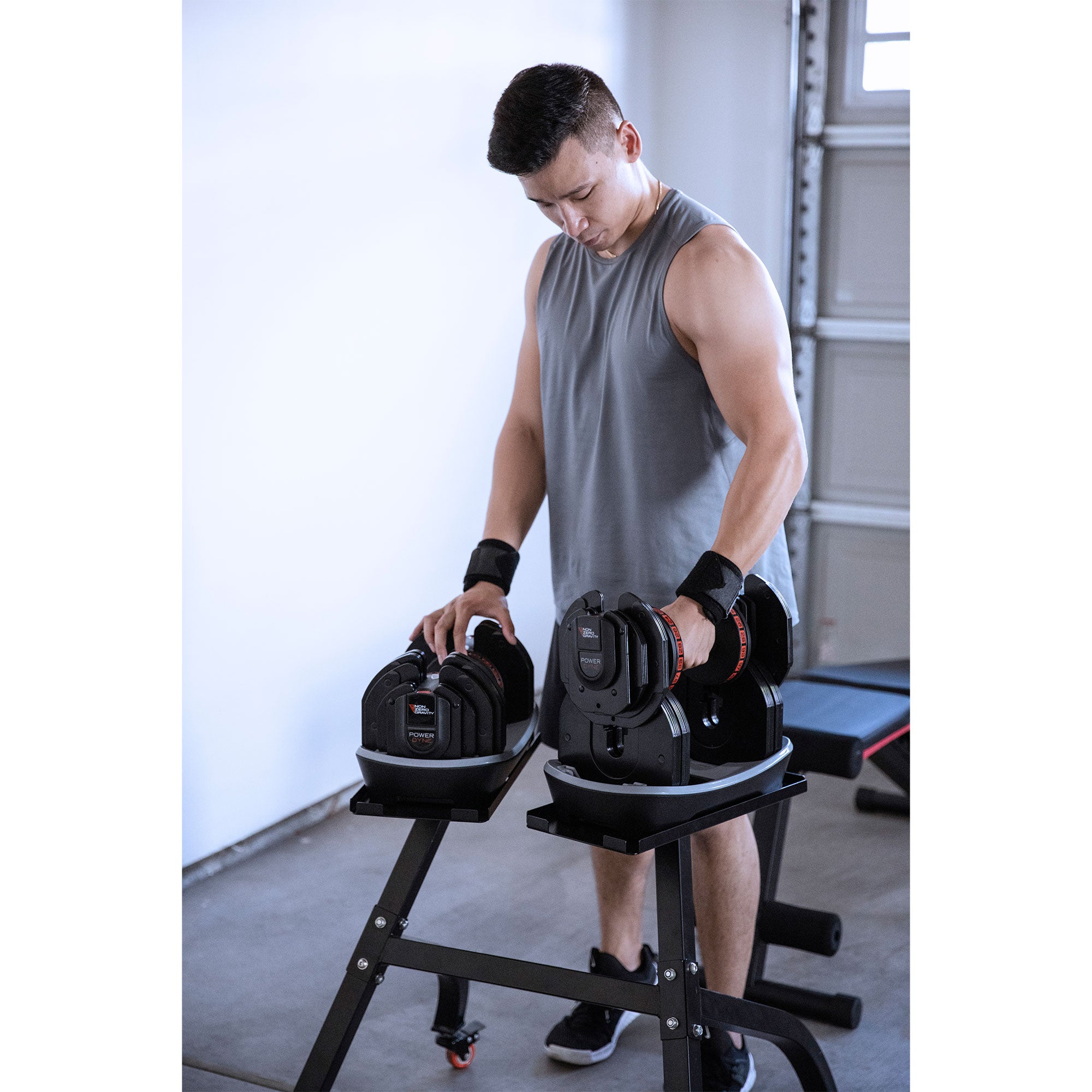 Nonzero Gravity PowerDyne Adjustable Iron Dumbbell Weights, 80 Pounds, Coal