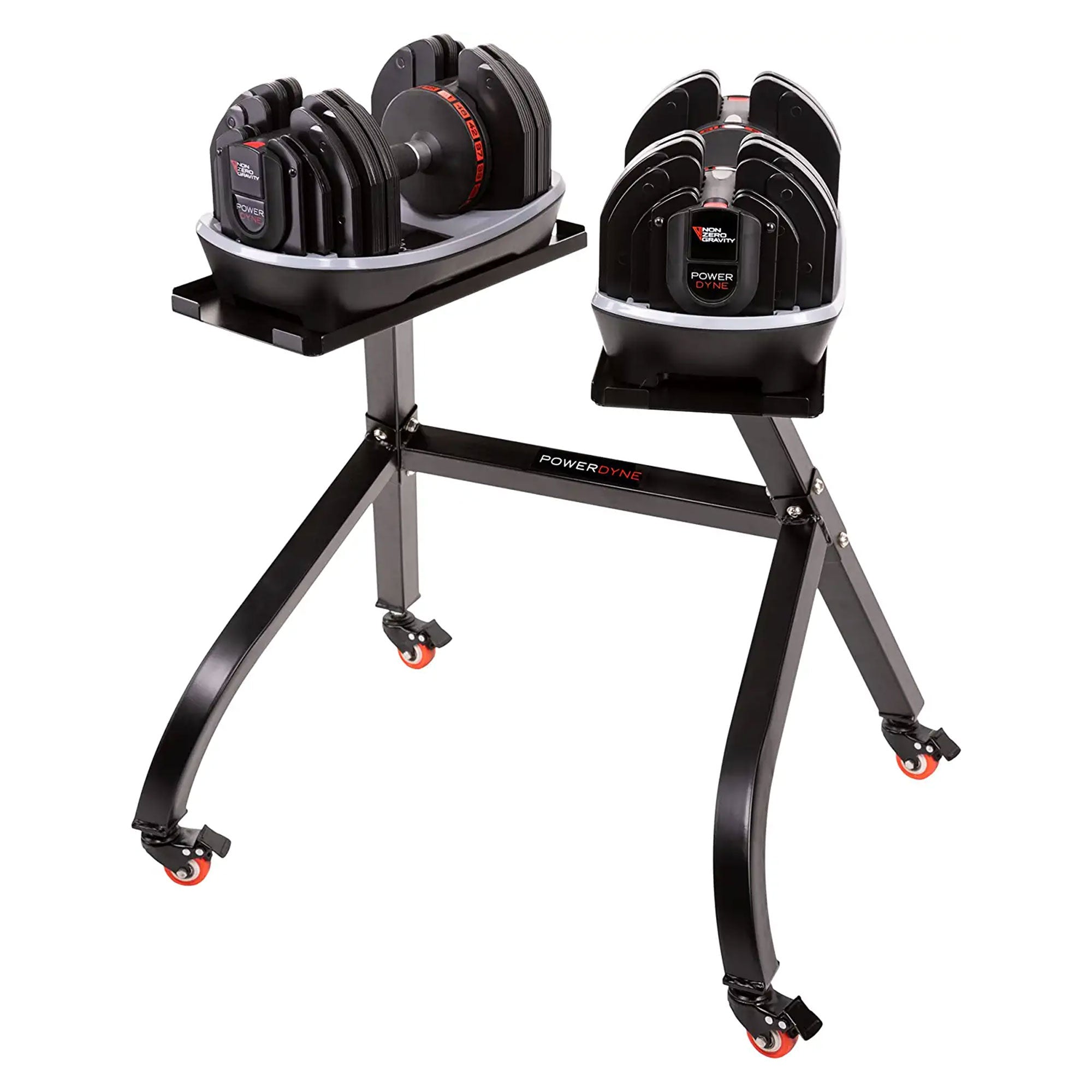 NonZero Gravity PowerDyne Iron Dumbbell Weights, 80 Lbs, 2 Pack, Coal w/ Stand - VMInnovations