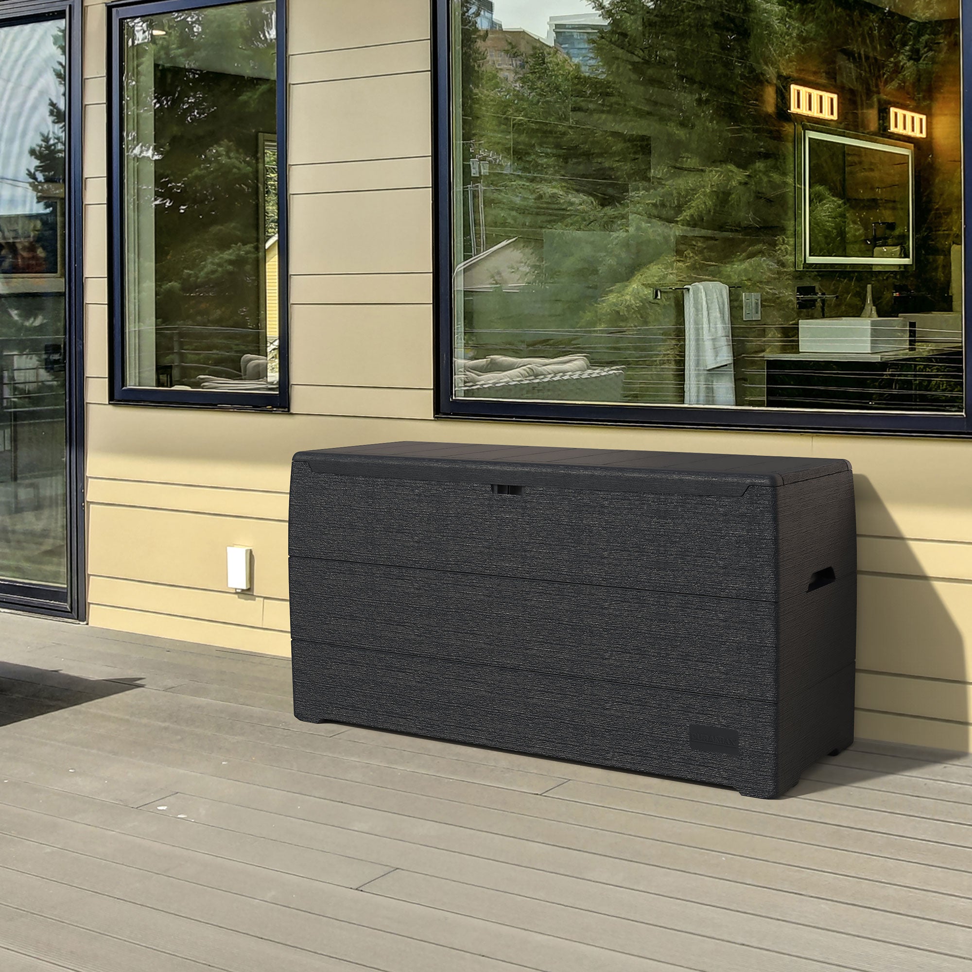 Duramax 71GL Resin Deck Garden Furniture Organizer Storage Box, Charcoal (Used) - VMInnovations